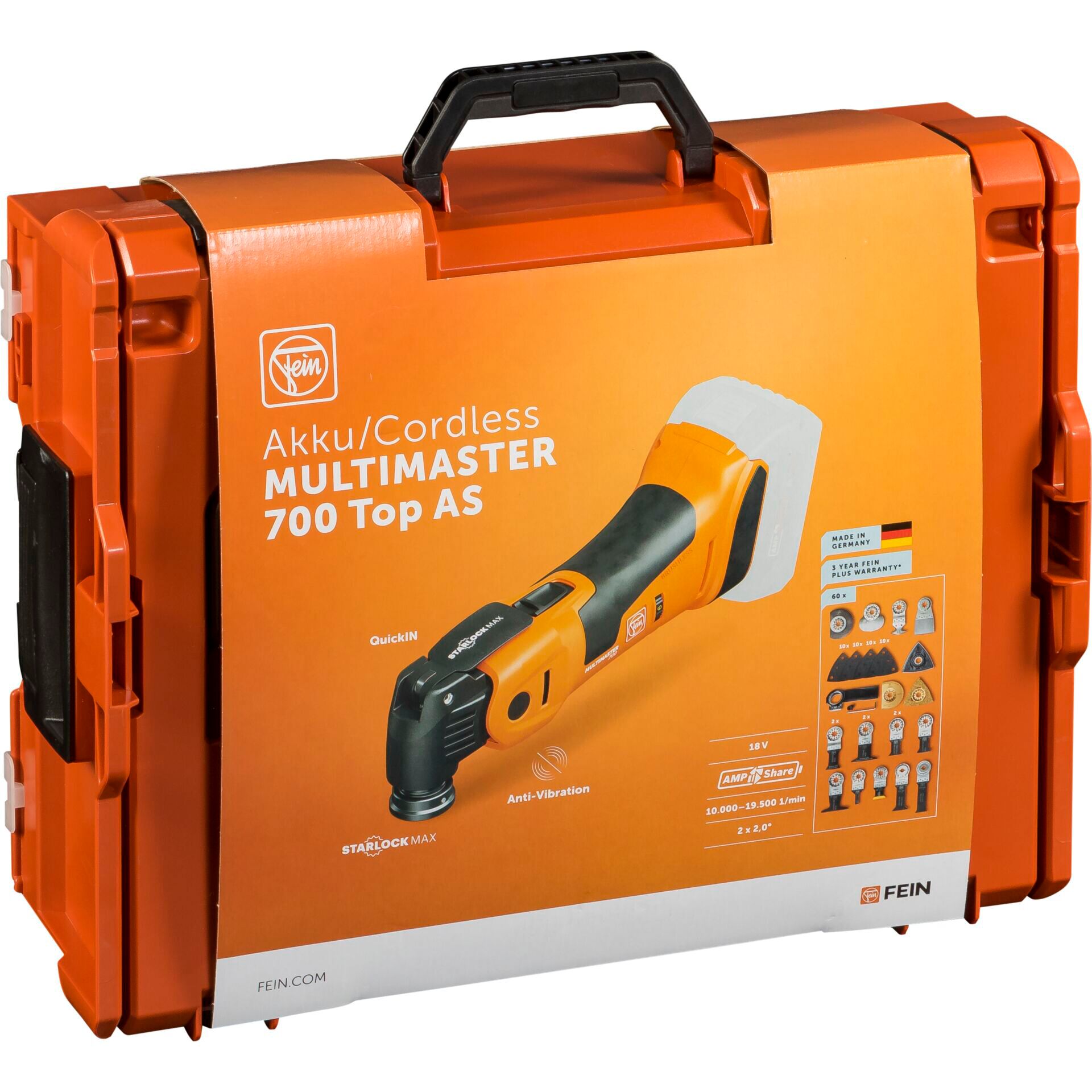 Akku-Bohrschleifer, Multitool, Werkzeugkoffer, orange, 15-20V