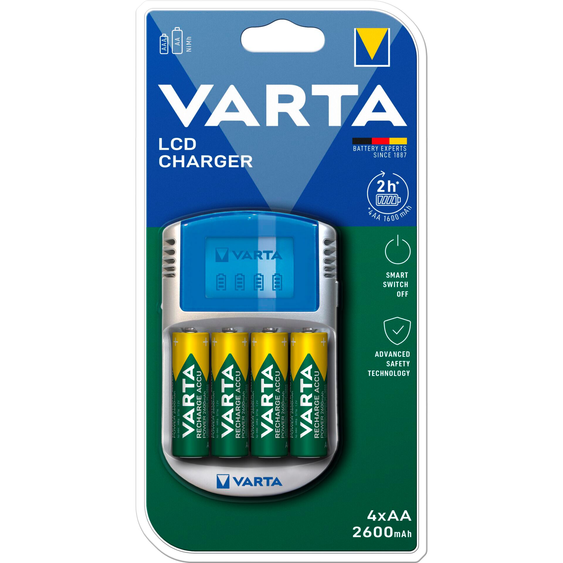 Varta LCD Charger 12V USB  inkl. 4 Akkus 2600 mAh Mignon AA