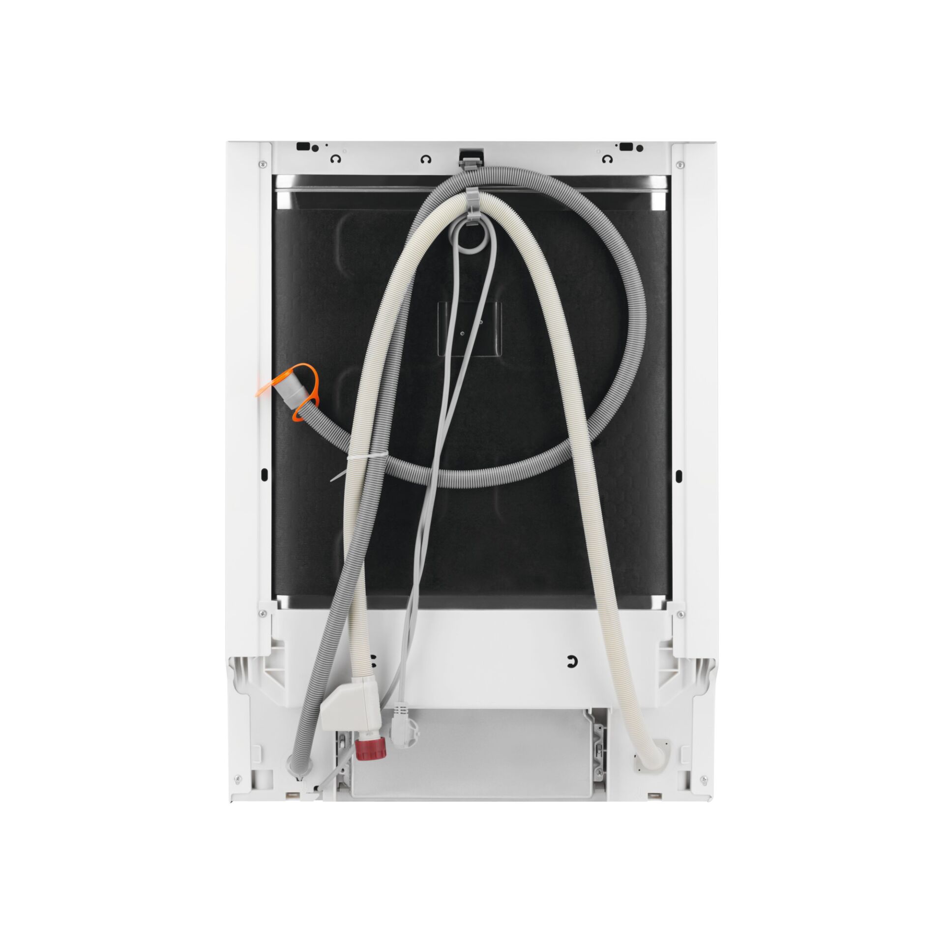 Waschmaschinen-Hinterteil, Wasseranschluss, Schlauch, Kabel, Gehäuse
