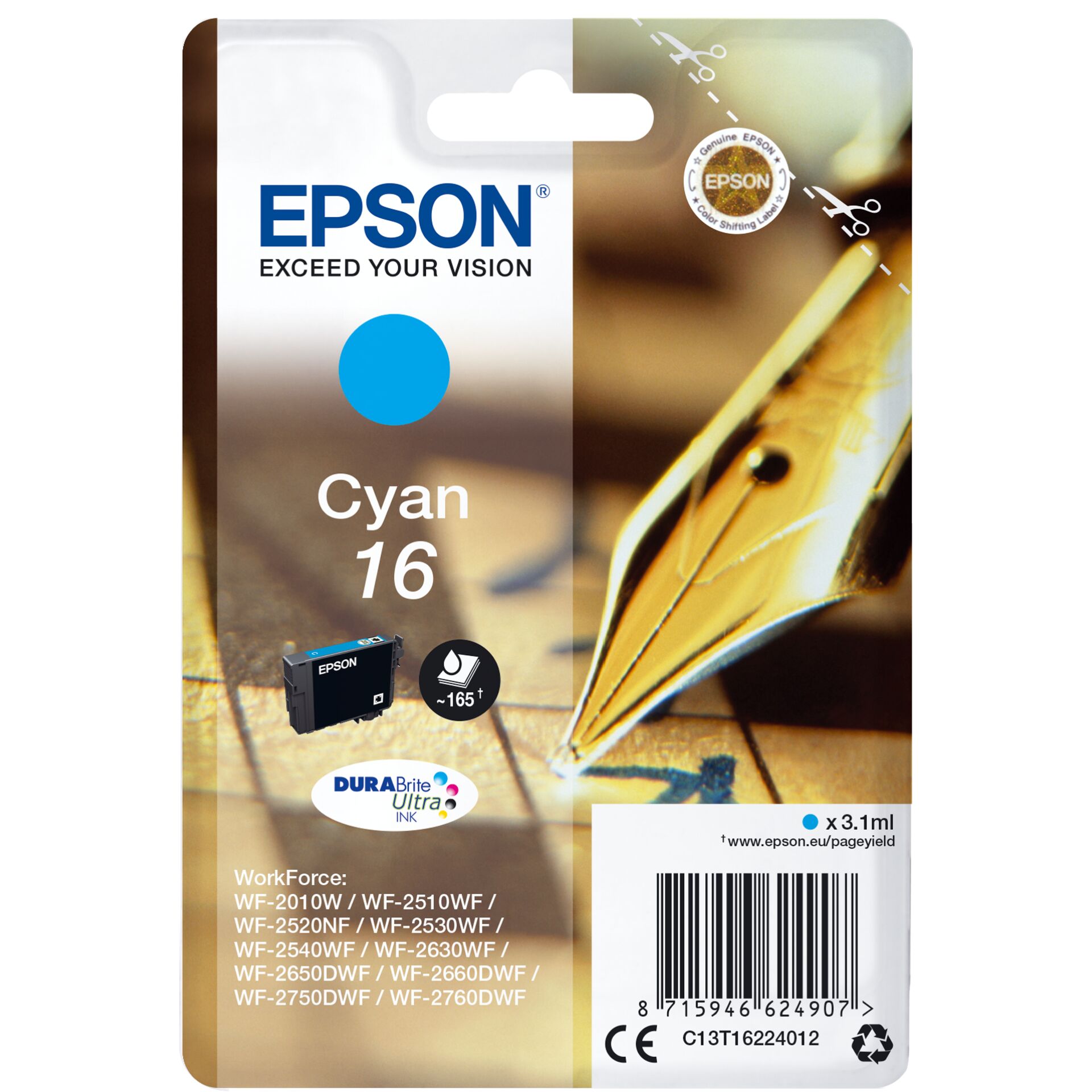 Epson Tintenpatrone cyan  DURABrite Ultra T 162     T 1622