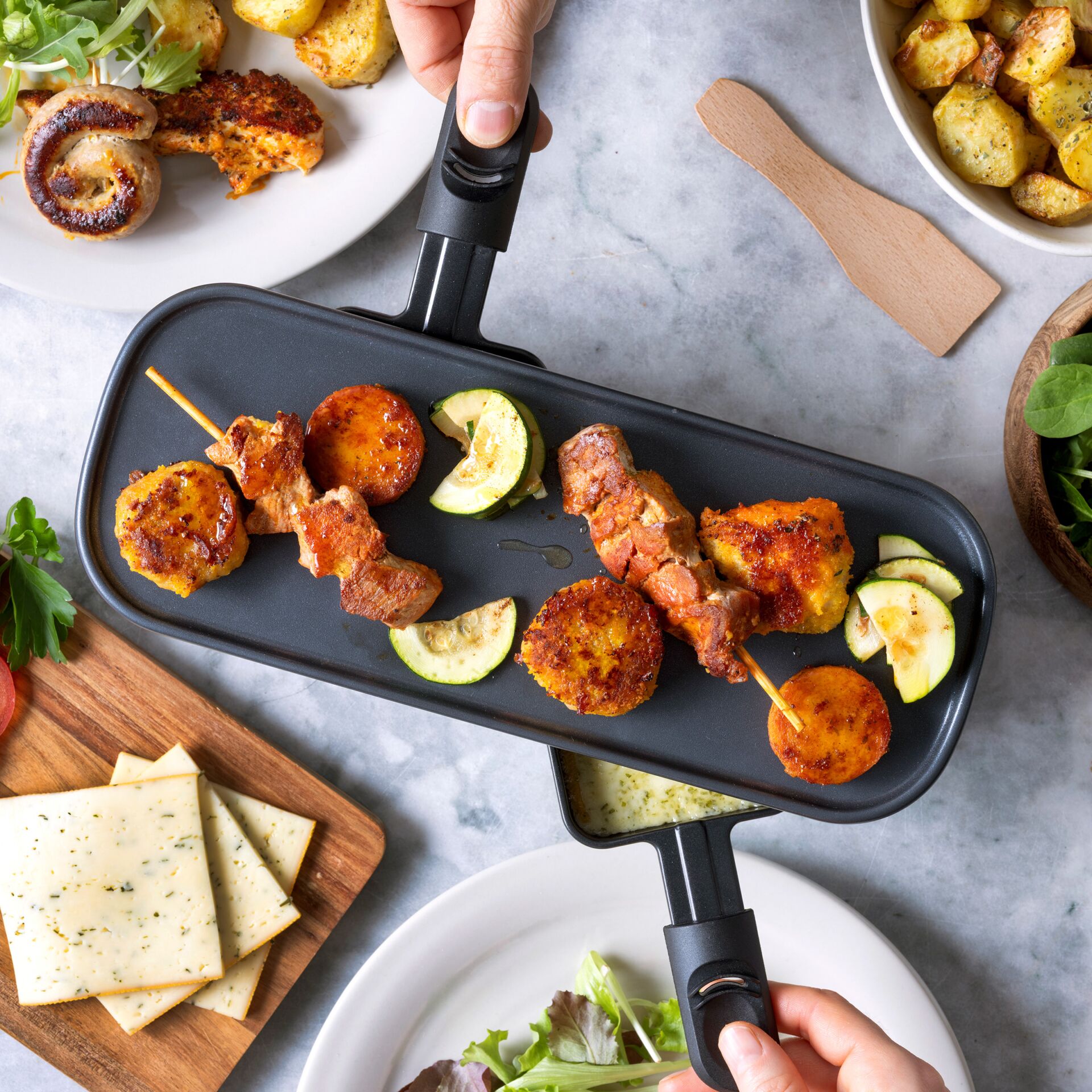 Raclette-Grillpfanne, antihaftbeschichtet, rechteckig, schwarz, Grillplatte