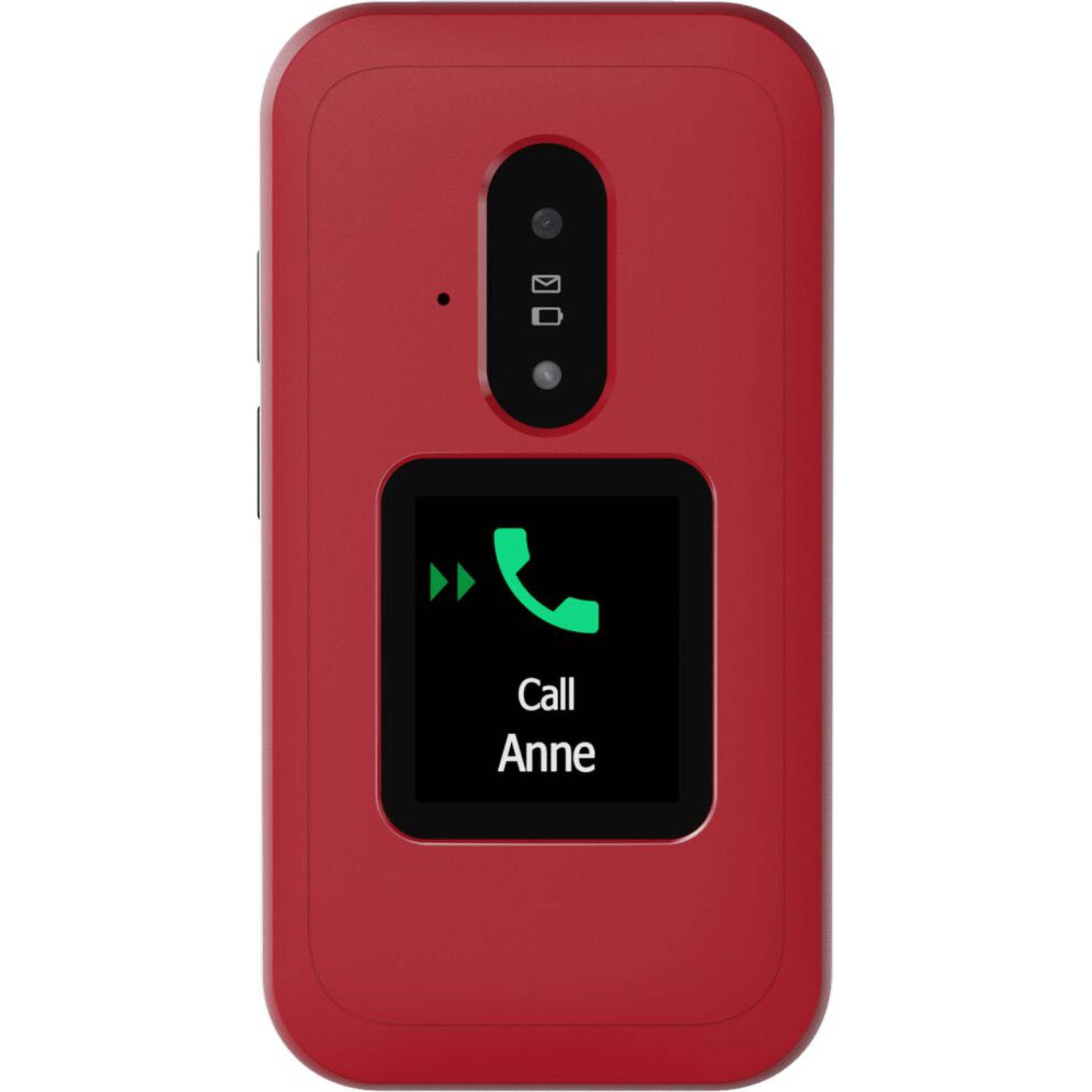 Smartphone-背面, Rotes Telefon, Kameraobjektiv, Kleiner Bildschirm, Text auf dem Bildschirm