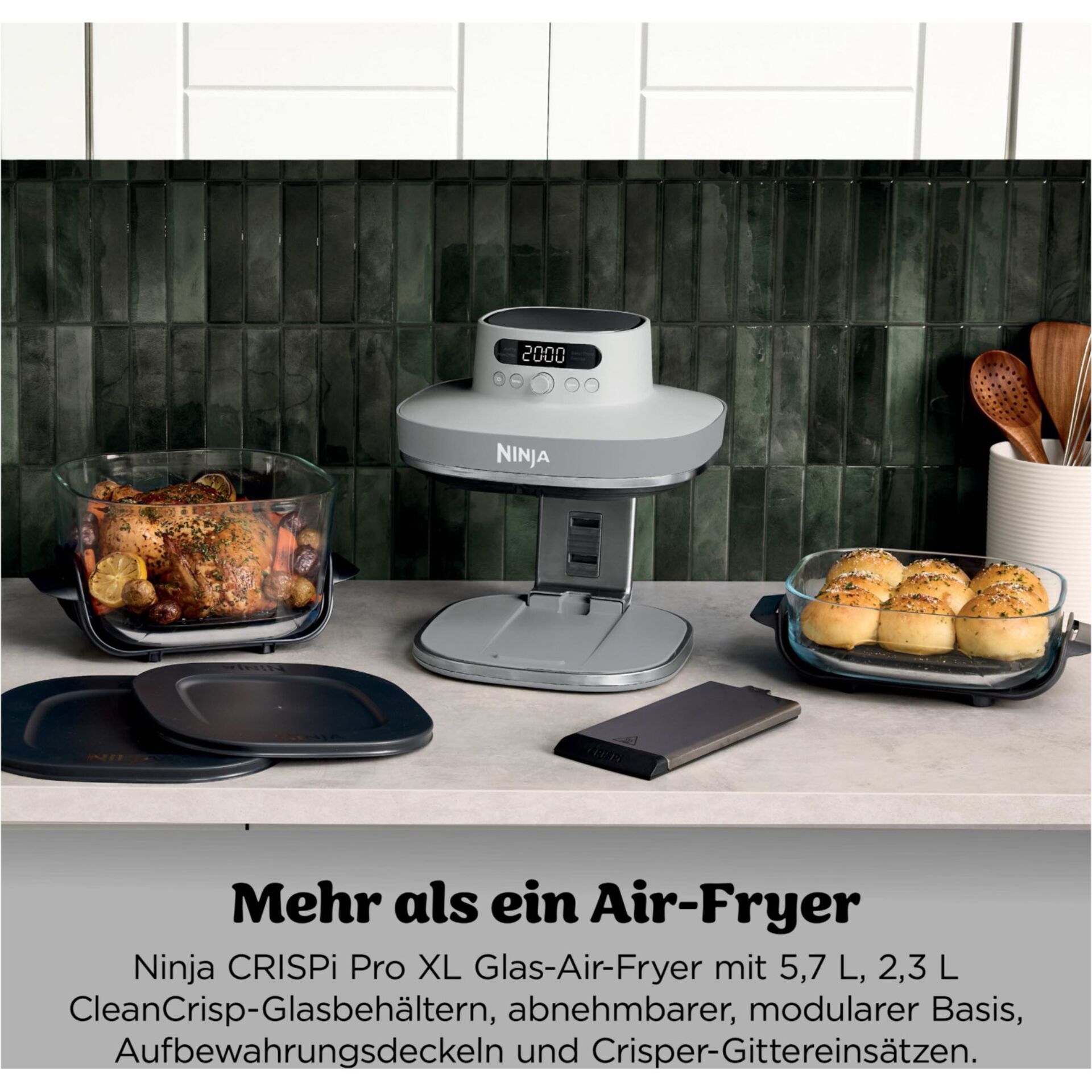 Air-Fryer, Küchenmaschine, Glasbehälter, Backrollen, Modularer Aufbau