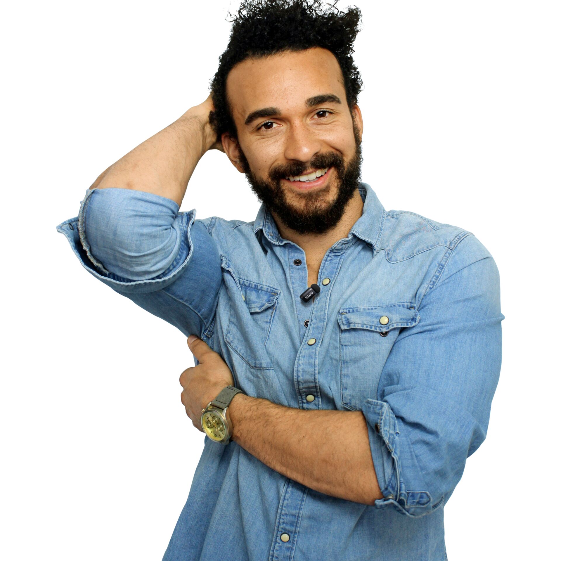 Denim Shirt, Long Sleeve, Blue Shirt, Casual Wear, Wristwatch