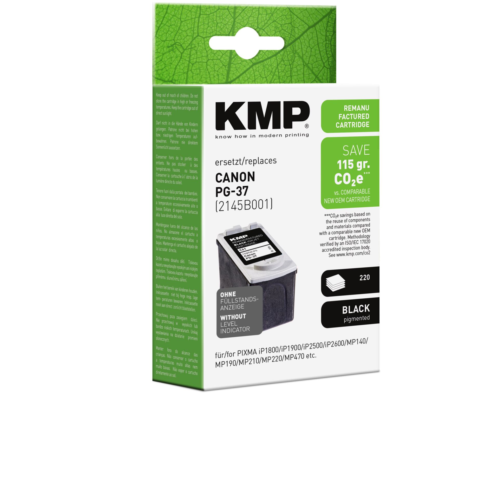 Adapter, Elektronik, QR Code, KMP Tintenpatrone, Canon PG-37, Schwarz Pigment, Tintenpatrone ersetzen, Kompakte Kartusche