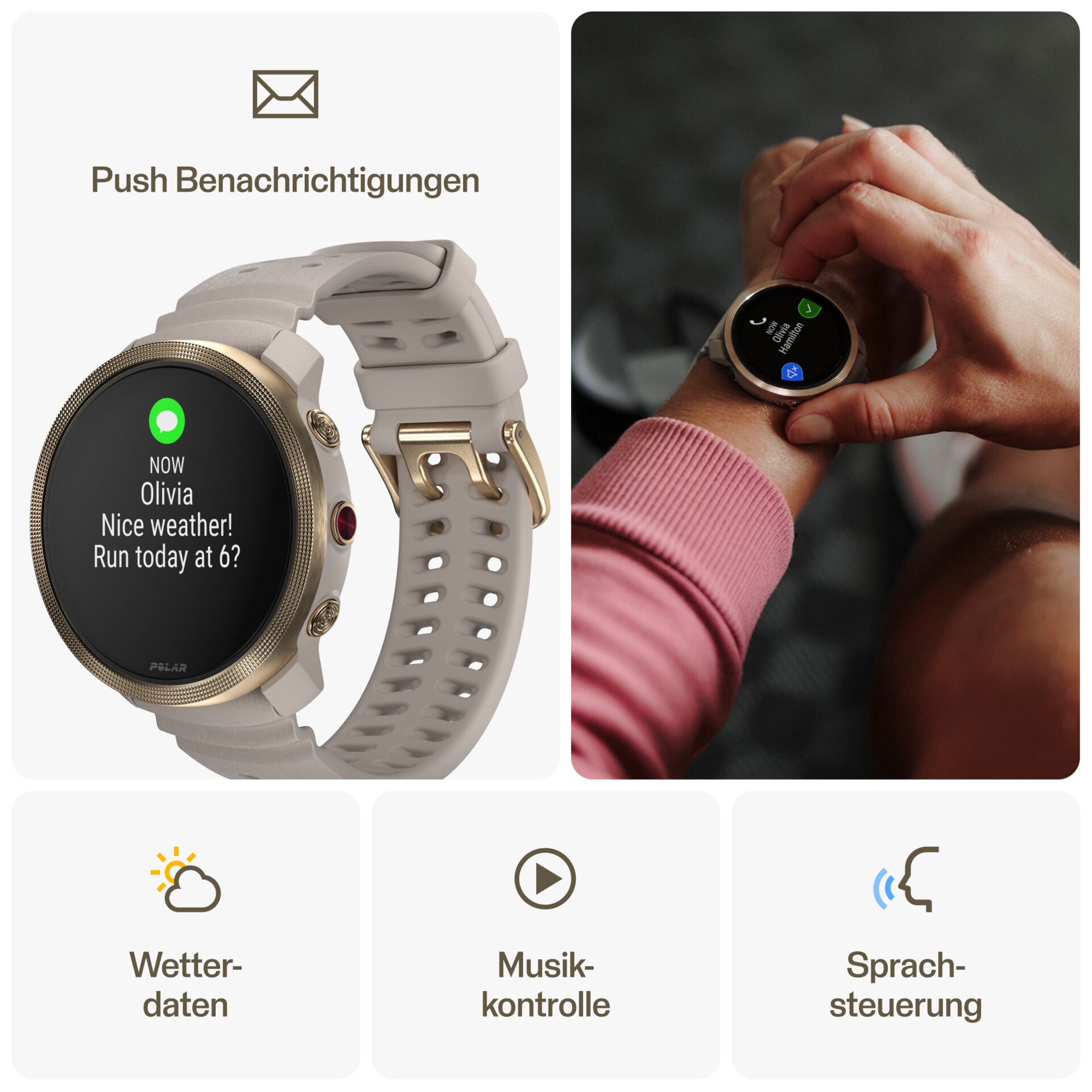 Smartwatch, GPS, Touchscreen, Rotgold, Gummiarmband