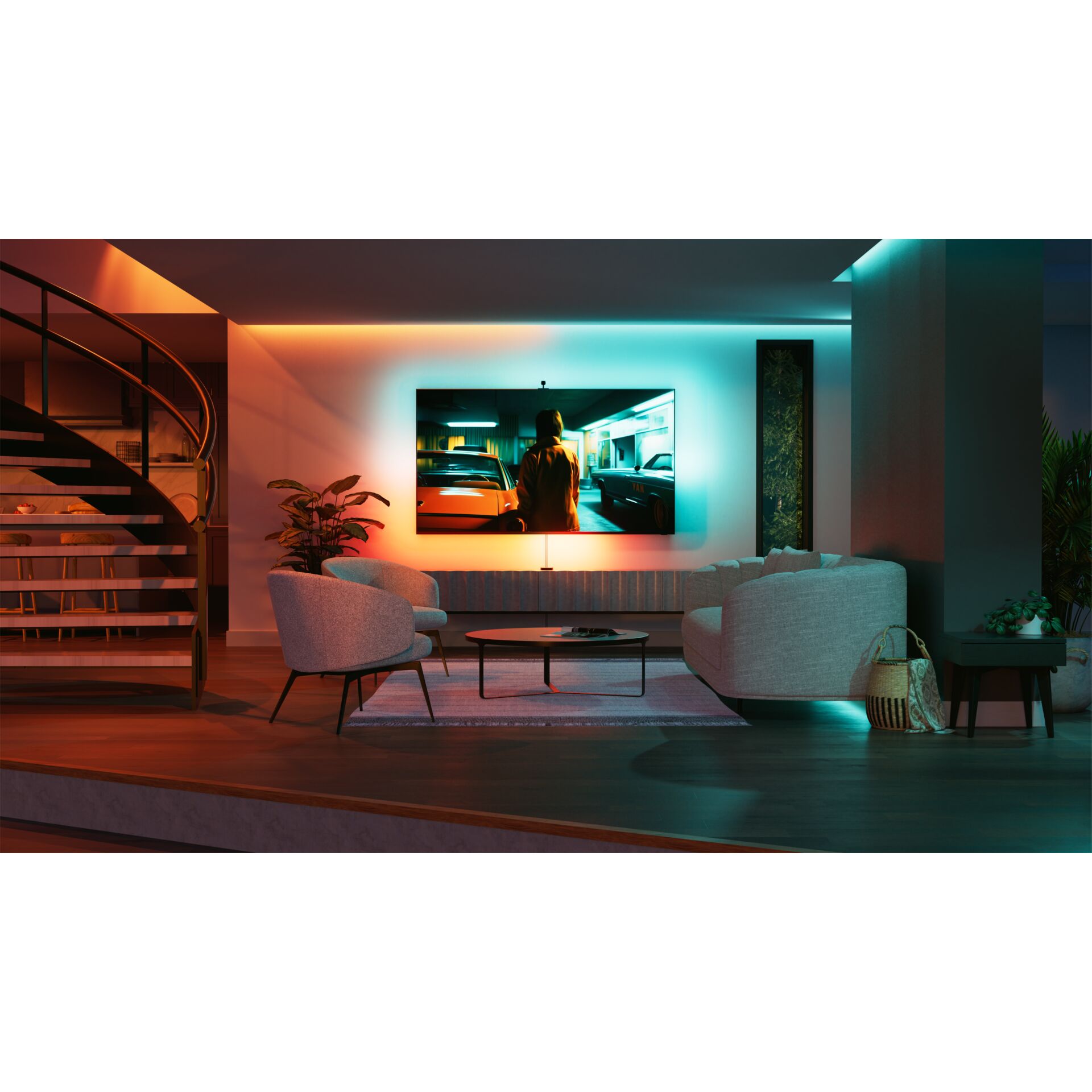 Wohnzimmer, Innenarchitektur, Couch, Dekoration für Zuhause, Kissen, Wohnzimmer, Innenarchitektur, Couch, Inneneinrichtung, Kissen, Wohnzimmer, Innenarchitektur, Couch, Inneneinrichtung, Kissen, Innenarchitektur, Wohnzimmer, Überwachen, Bildschirm, Treppe