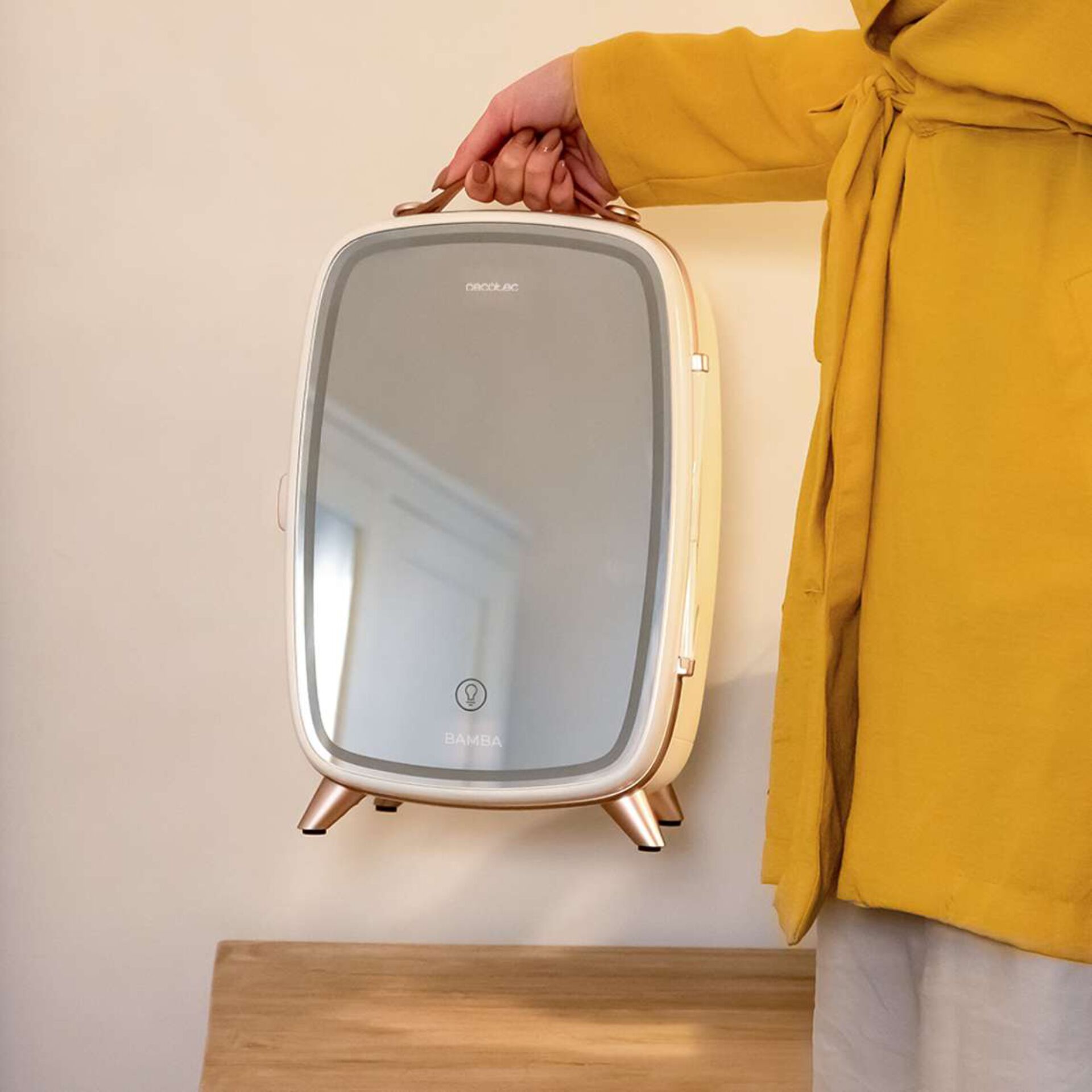 Makeup Mirror, LED-Spiegel, Tischspiegel, Rosenholz, Rahmenloser Spiegel