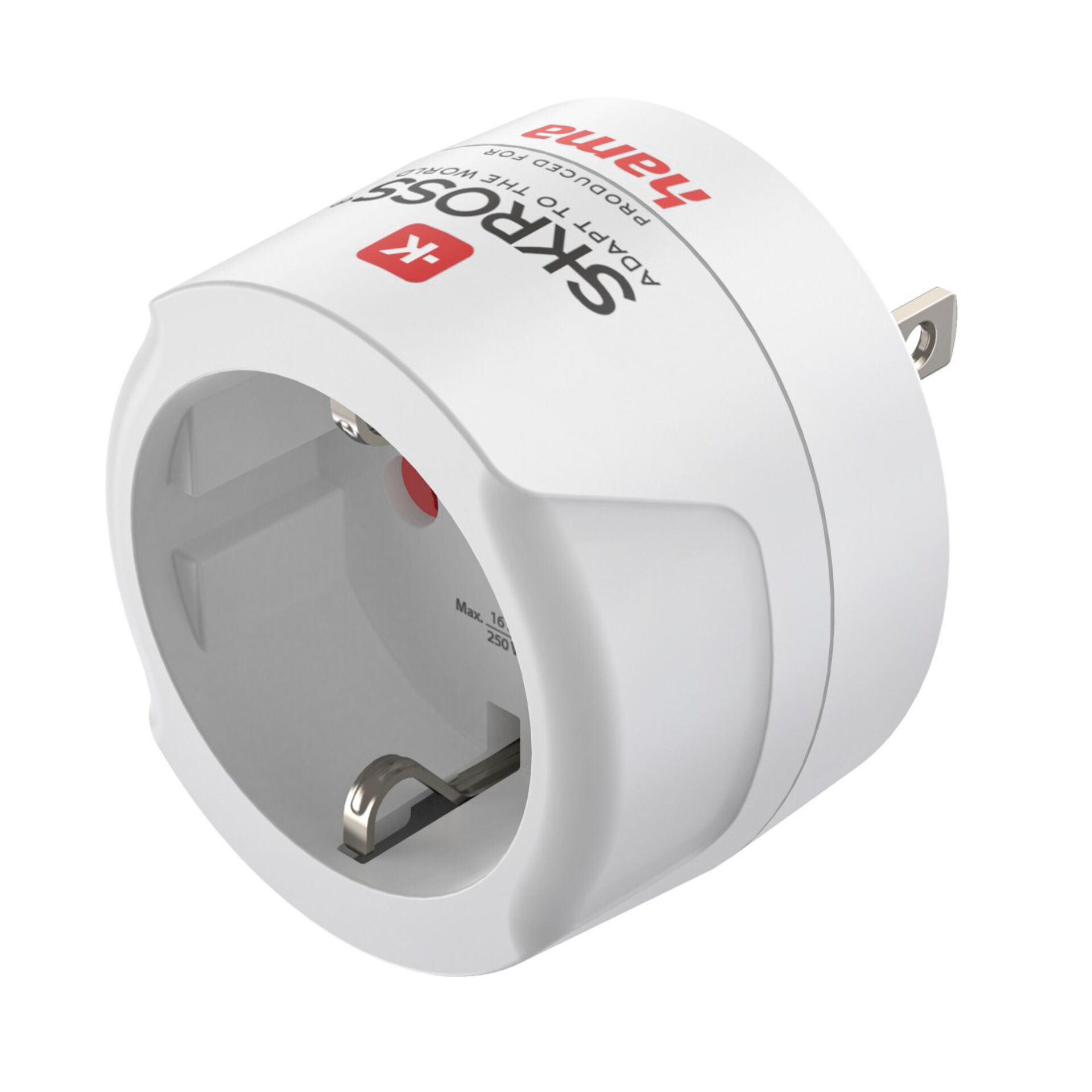 Steckdosenadapter, EU-Stecker, Sicherheitsschalter, Kunststoff, Weiß