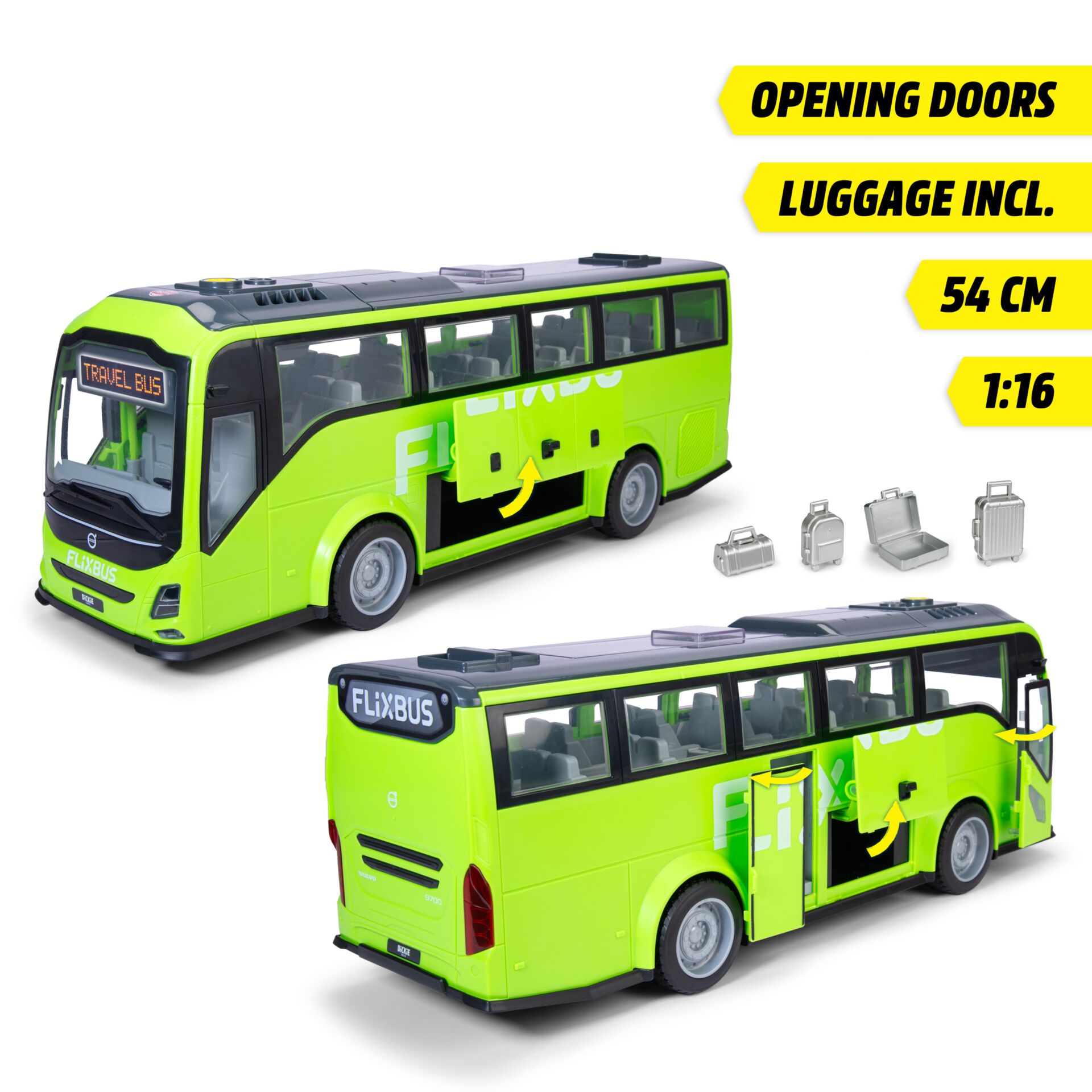 Bus, Spielzeugbus, Neongrün, Öffnungsmechanik, 2-teiliges Set