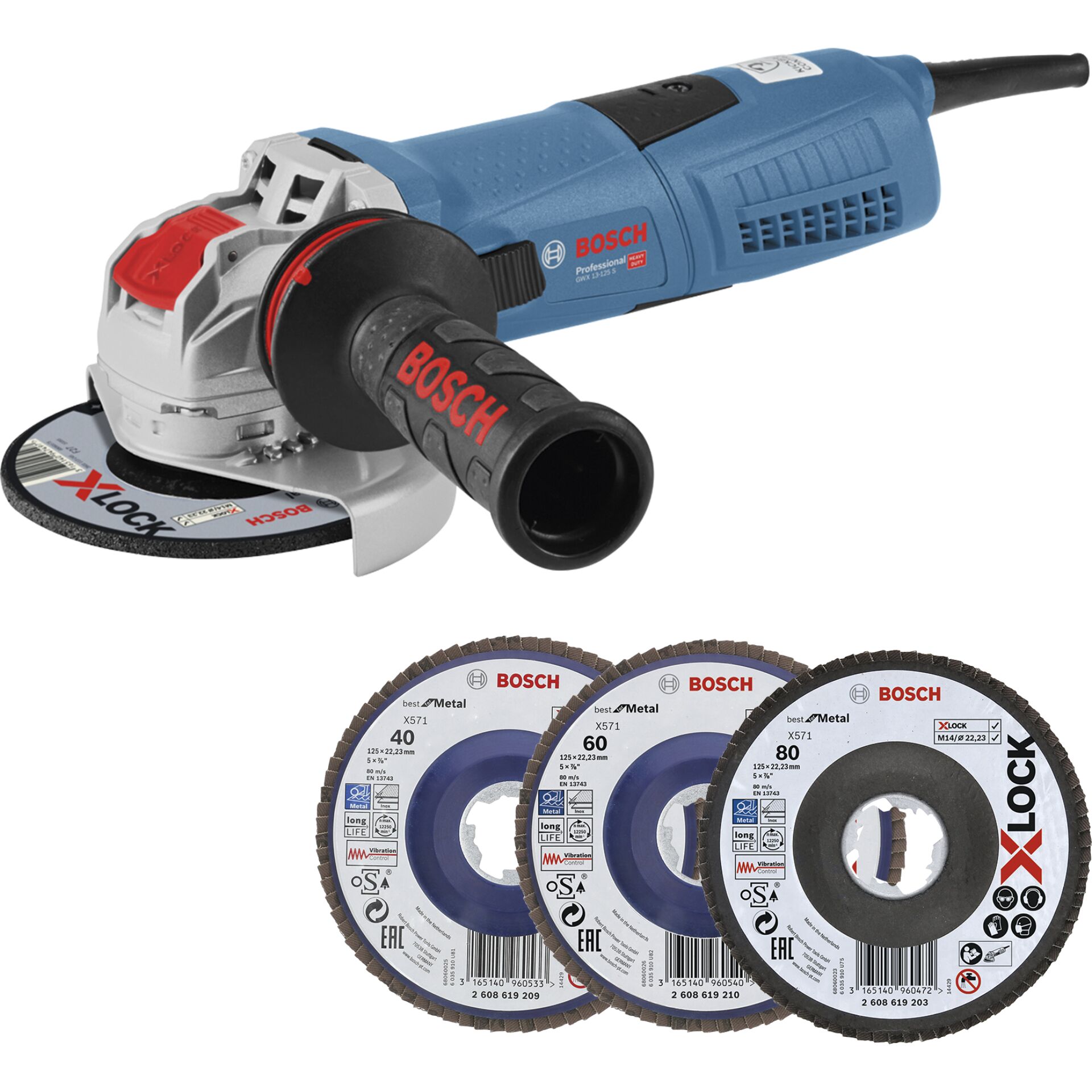 Bosch GWX 13-125 S Set Winkelschleifer Elektrische Bohrmaschine, Maschine, Sprach, Band, Rad