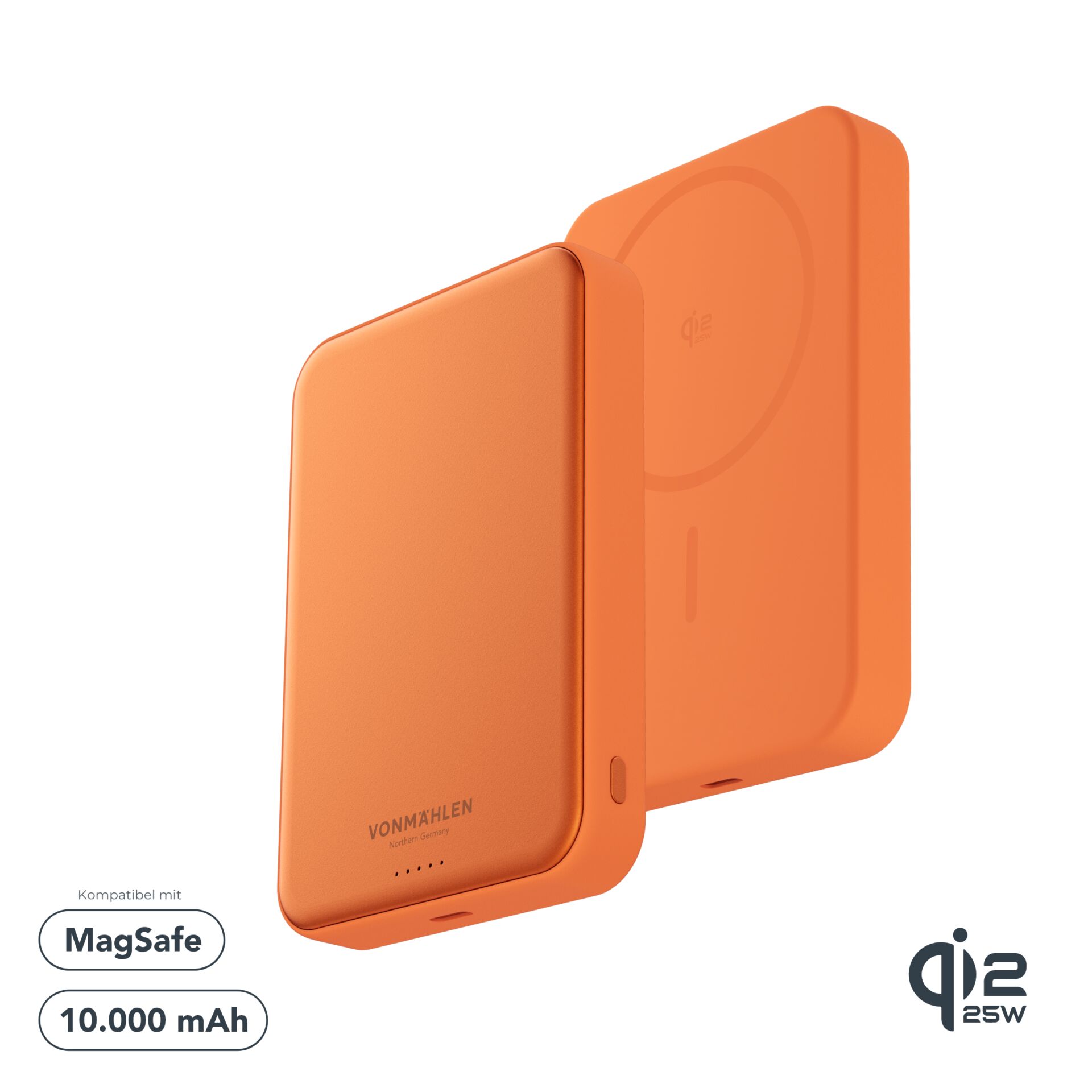 Powerbank, 10.000 mAh, MagSafe kompatibel, orange, Qi2 25W
