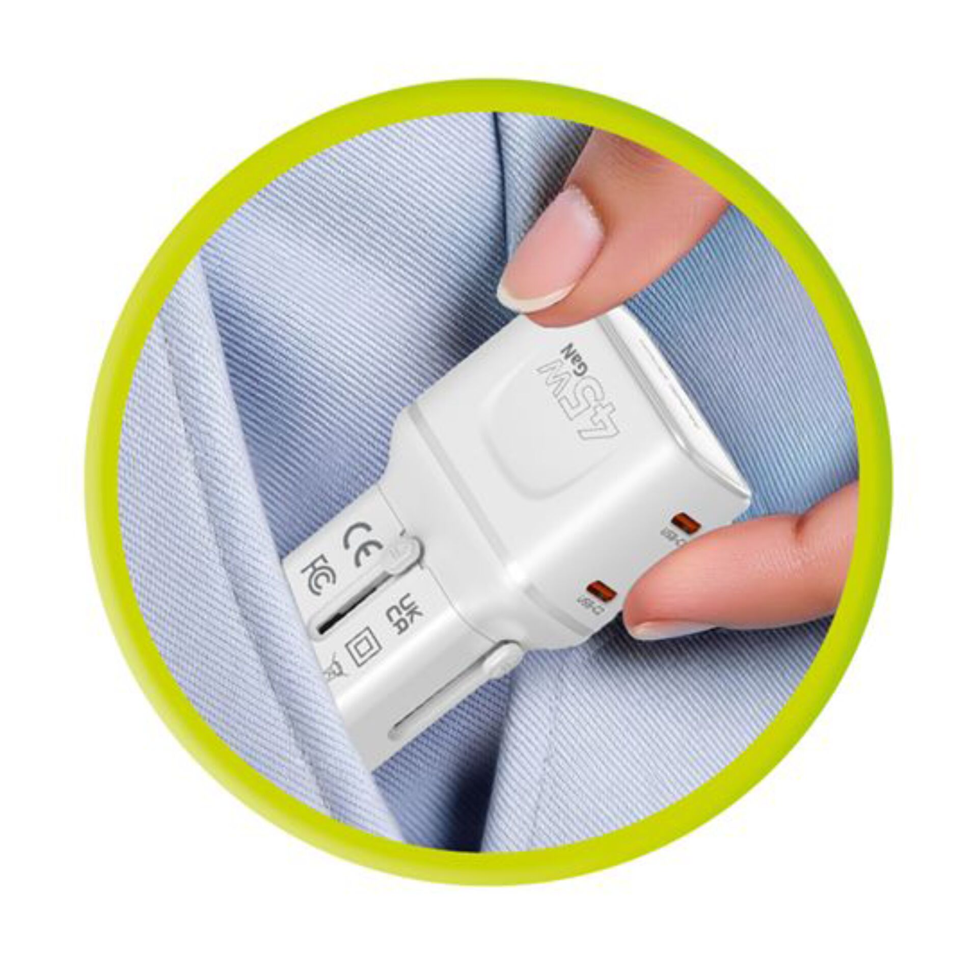 USB-C Ladegerät, Plug-in Adapter, Kompakt, weiß, Kabelanzeige