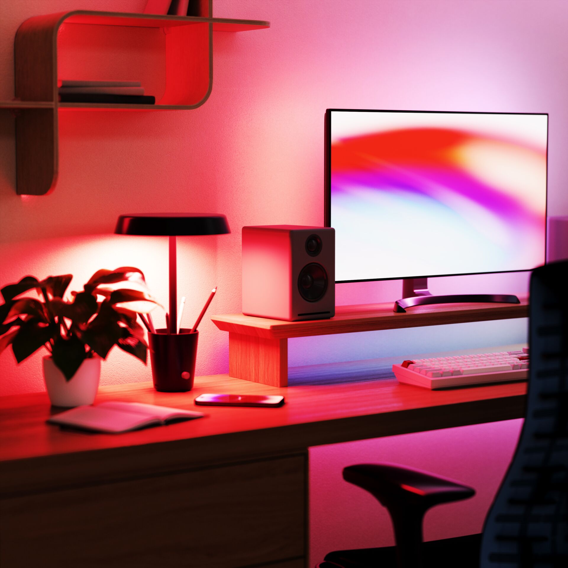 Tabelle, Schreibtisch, Bildschirm, Sprecher, Überwachen