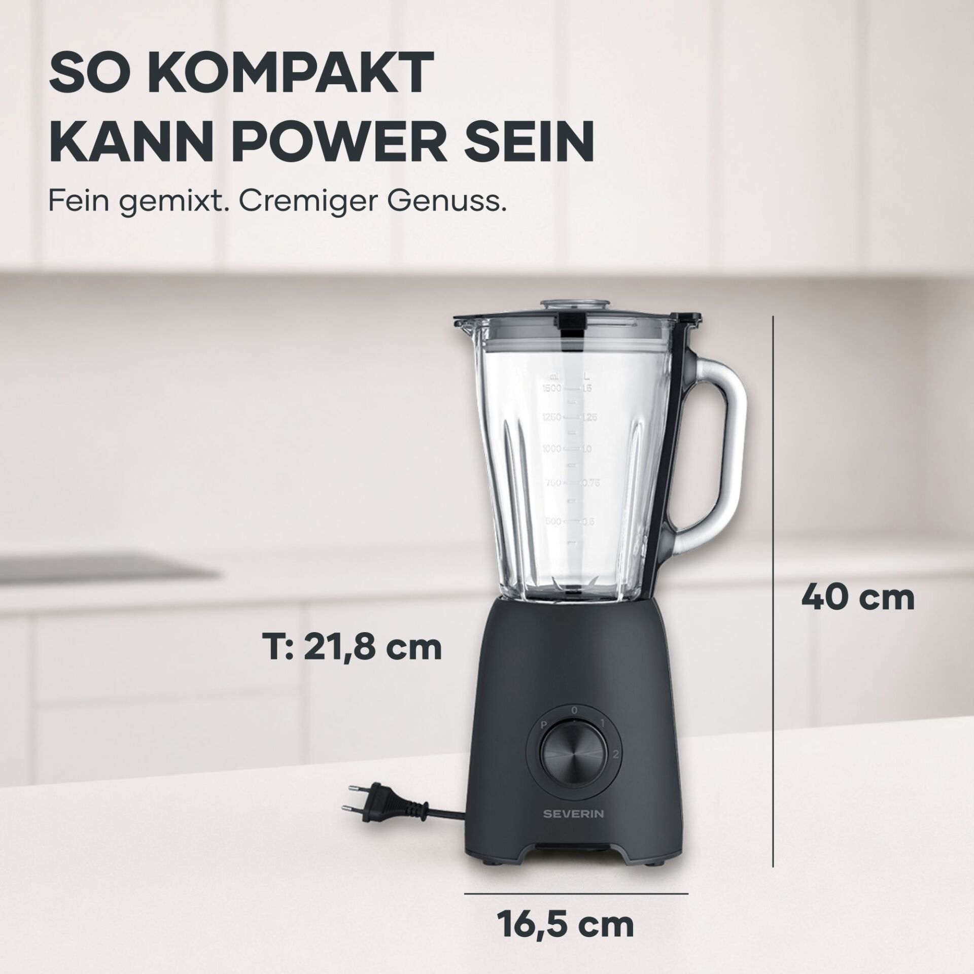 Standmixer, Kunststoffbehälter, Schwarz, Messskala, Drehregler