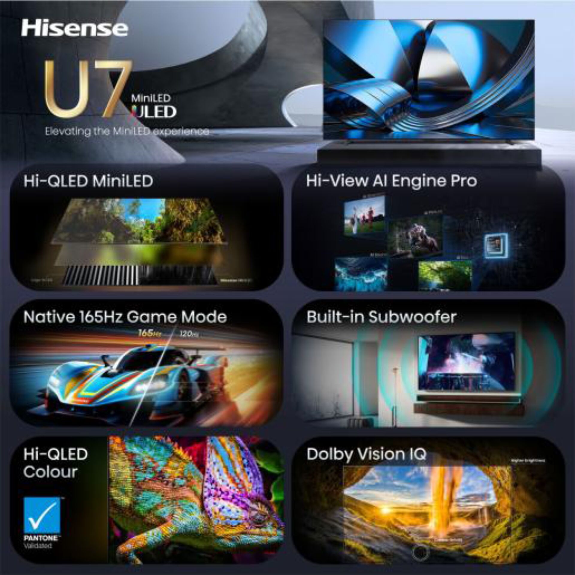 U7 MiniLED, Hi-LED, OLED, Subwoofer, Dolby Vision IQ