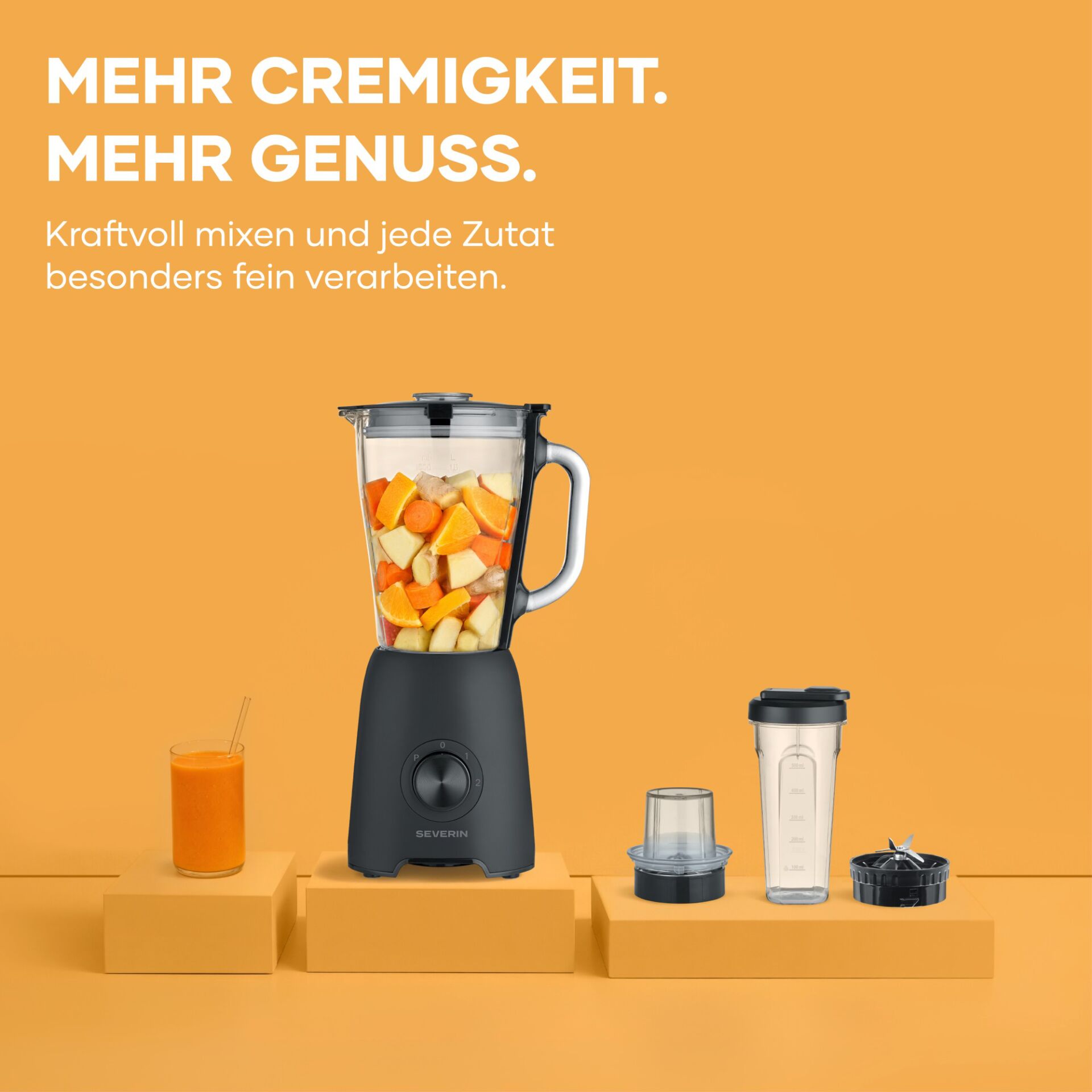 Standmixer, Schwarz, Glasbehälter, Smoothie-Mixer, To-go-Becher