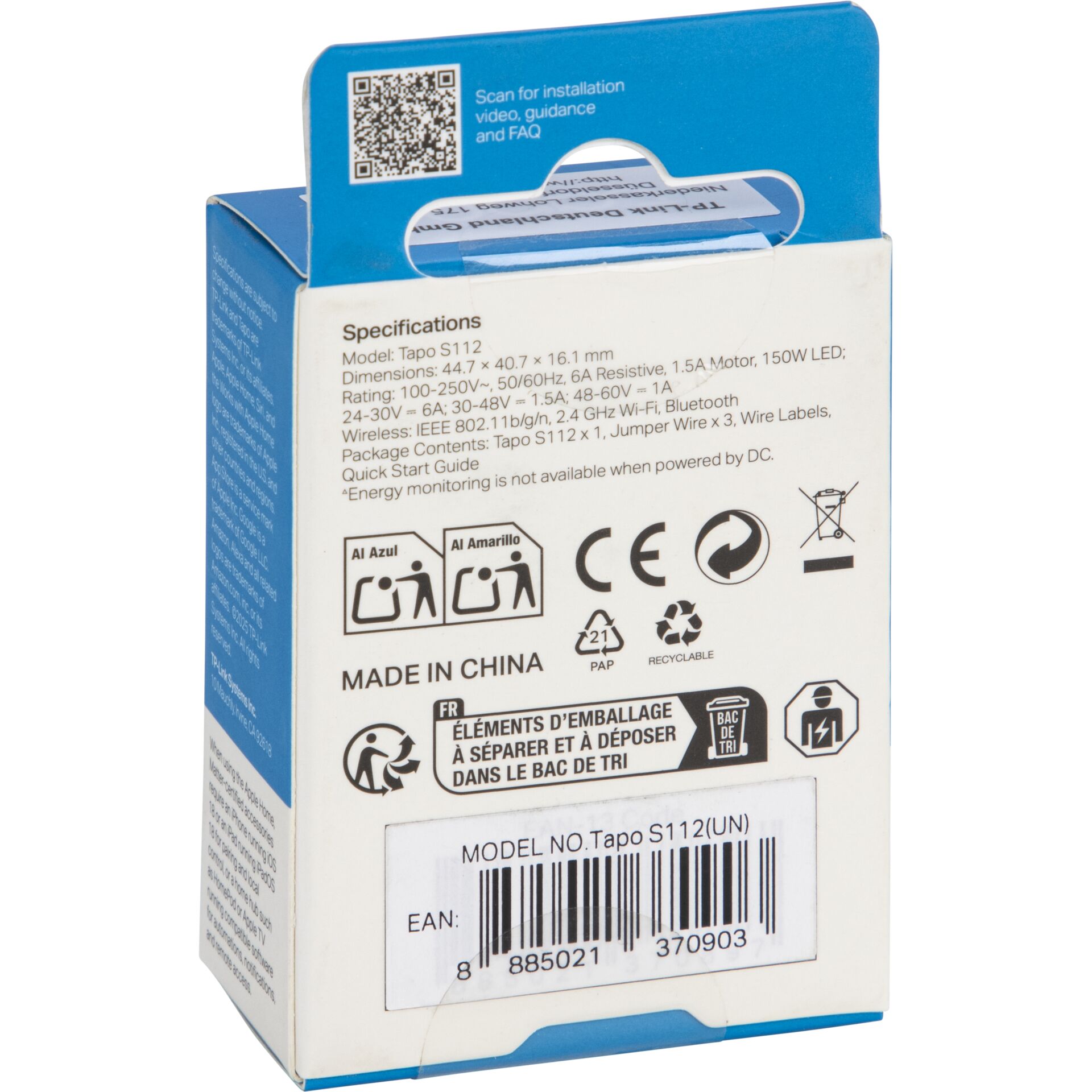 Made in China, Boxed product, Spezifikationen, USB-Gerät, Tapo S112