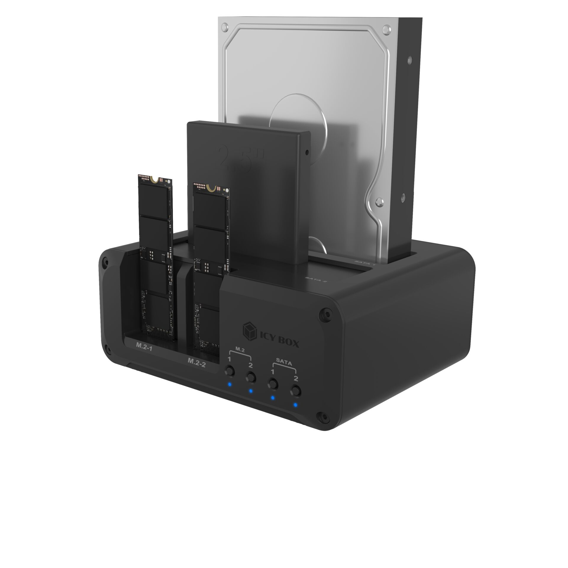 3,5-Zoll Festplatte, externe Gehäuse, SSD-Schächte, M.2-Slots, USB-Netzteil-Dock