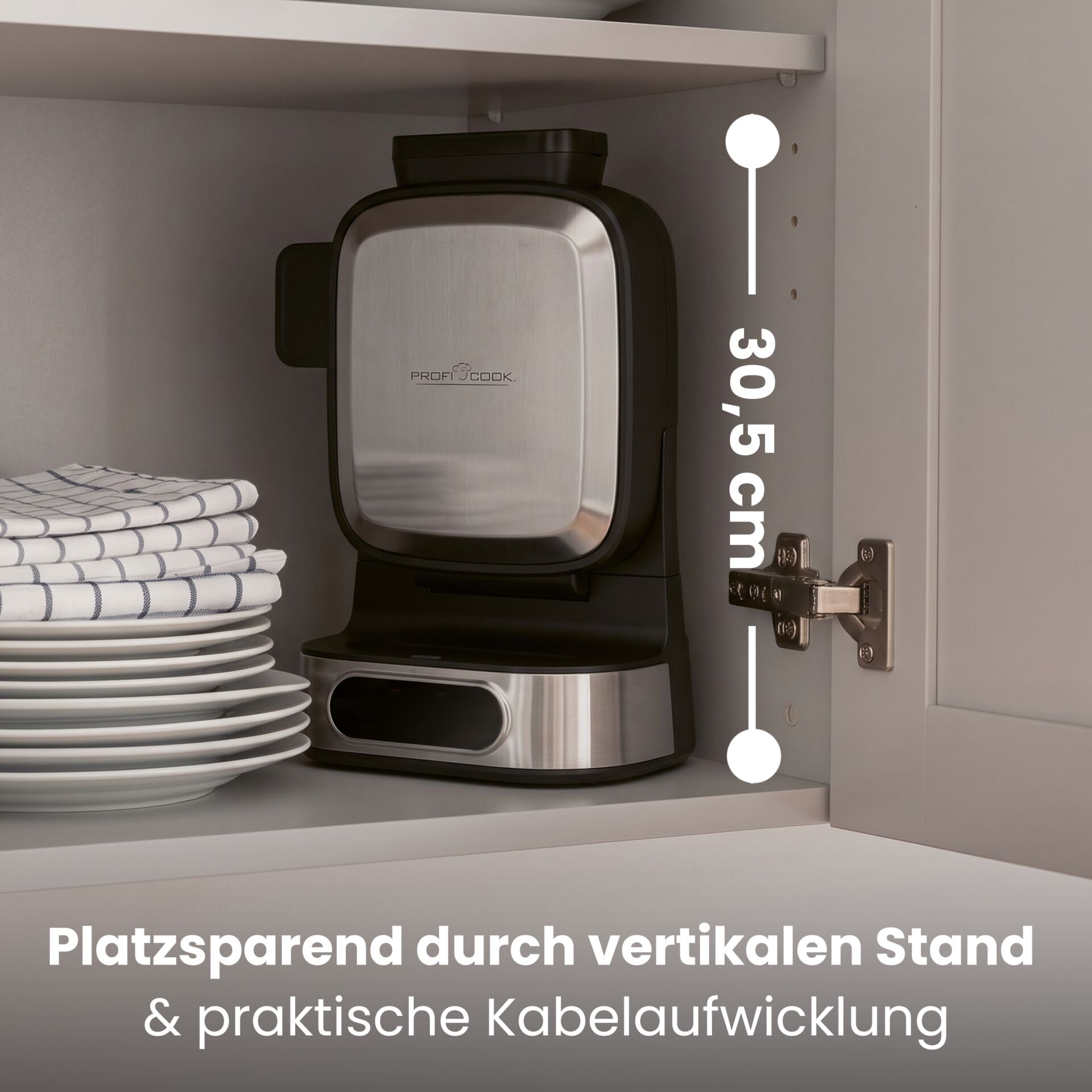 Sandwichmaker, Edelstahl, Schwarz, Vertikaler Stand, Kabelaufwicklung