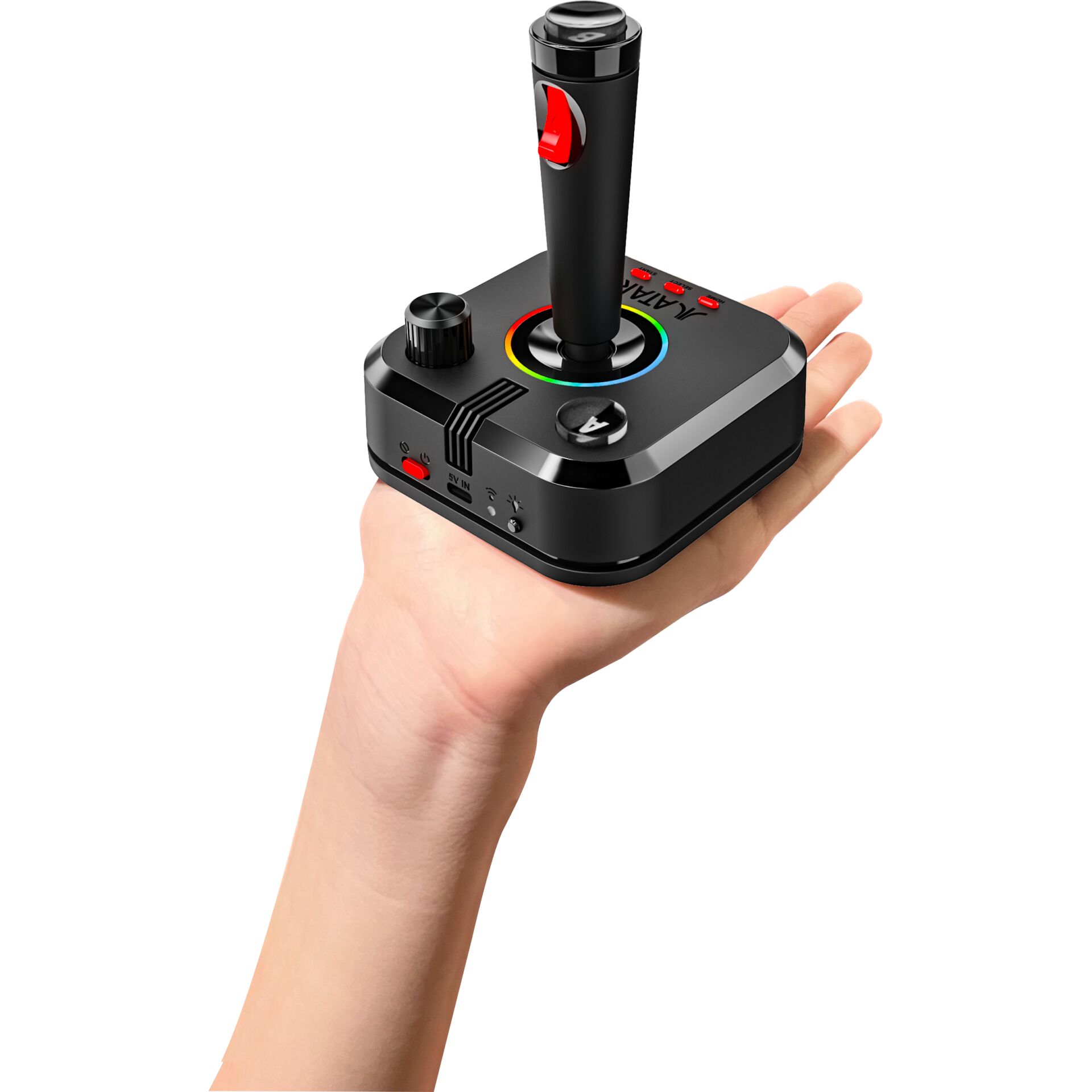 Joystick, Gaming-Controller, Daumenbedienung, ergonomischer Griff, bunter Ring