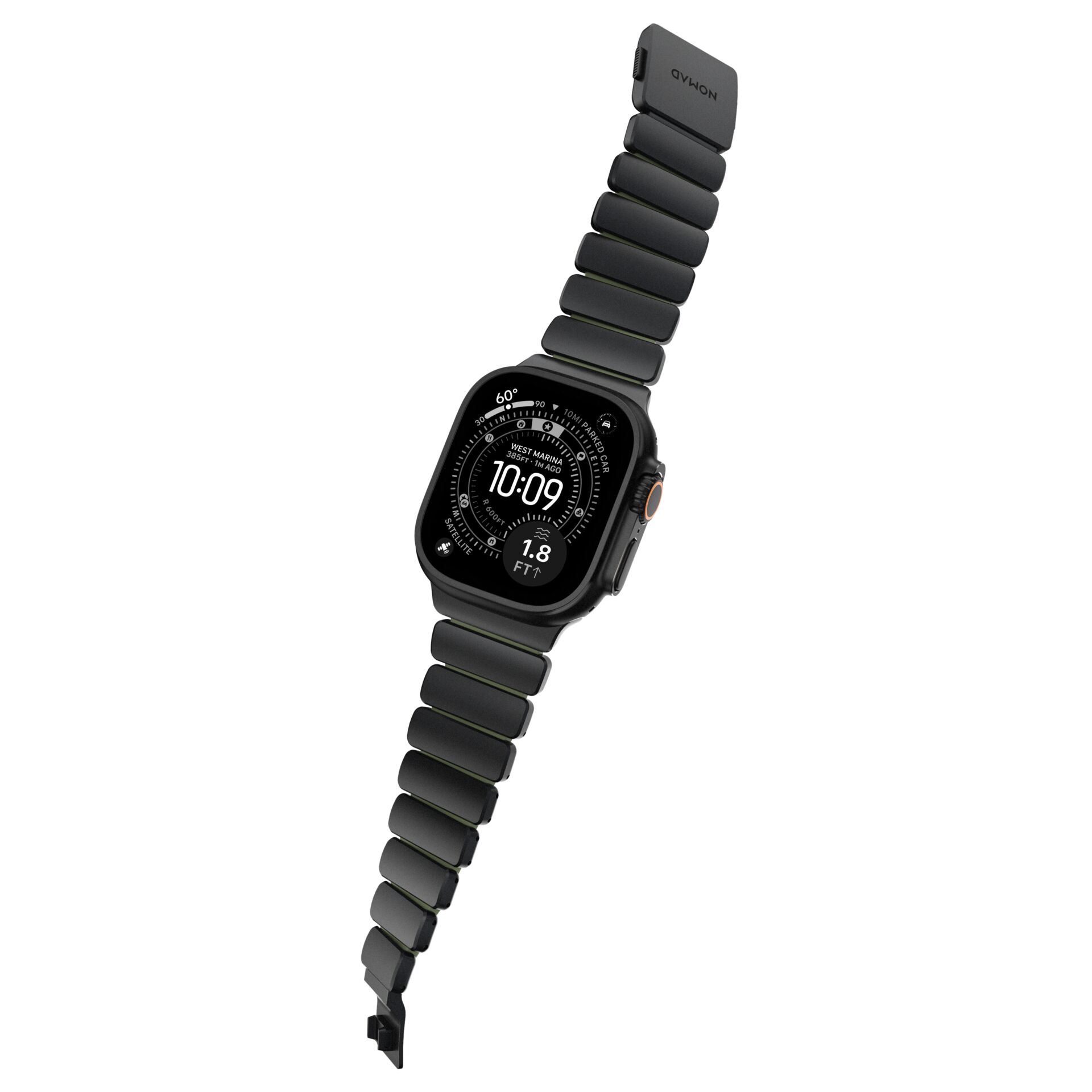 Smartwatch, Schwarz, Metallarmband, digitales Display, abgerundete Quadratform