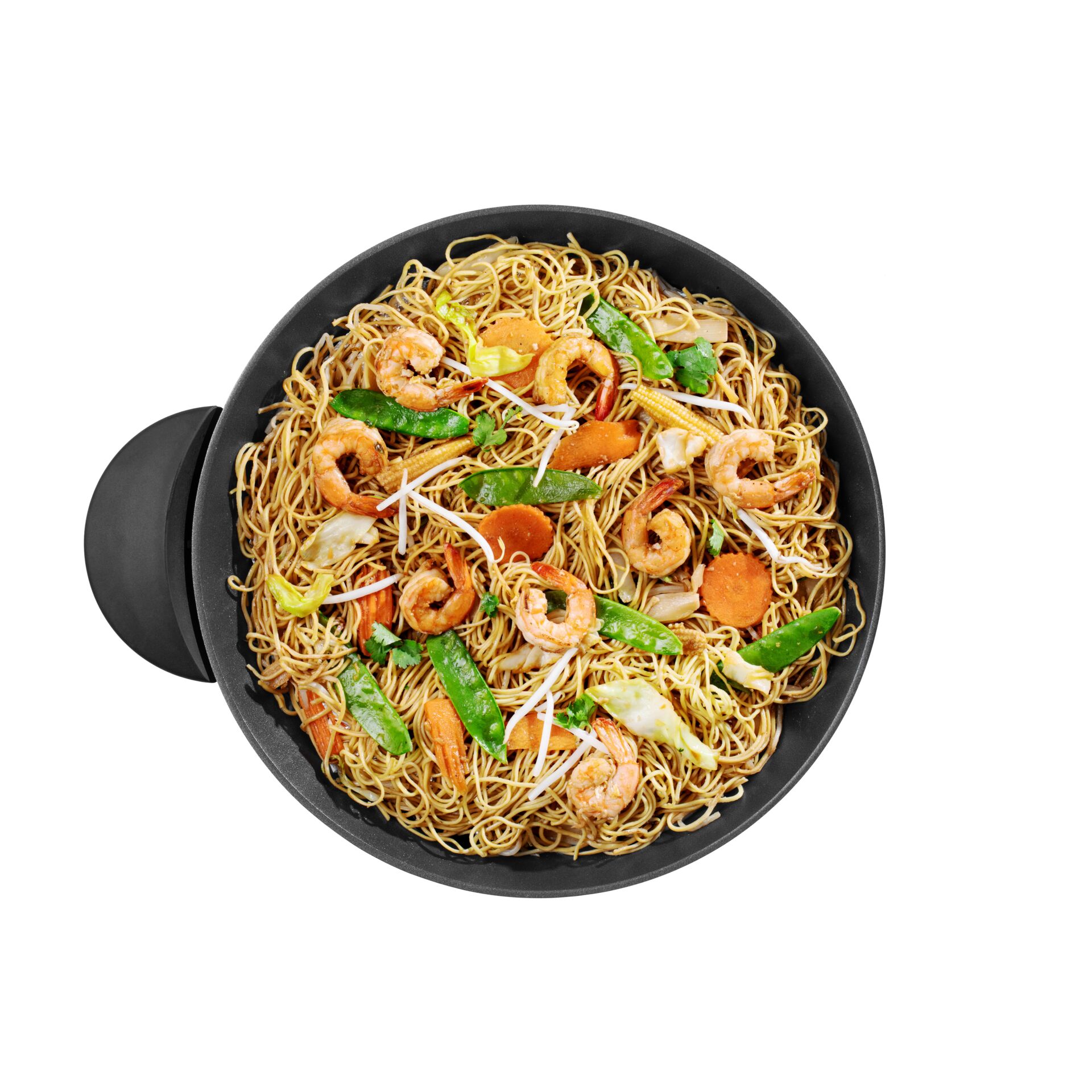 Nudelgericht, Shrimps, Gemüse, Pfanne, asiatisch