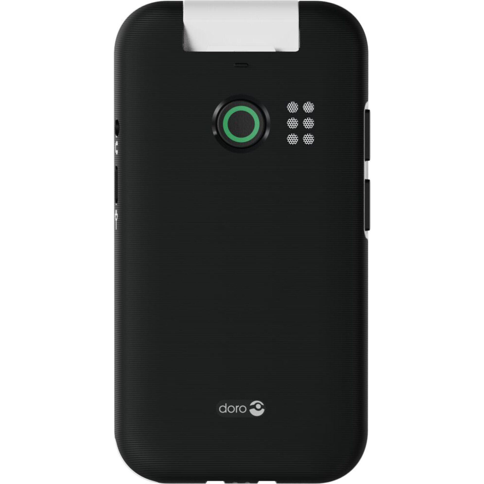 Smartphone-Hülle, Schwarze Hülle, Kreisknopf-Kamera, Lautsprecher-Grill, Doro-Logo