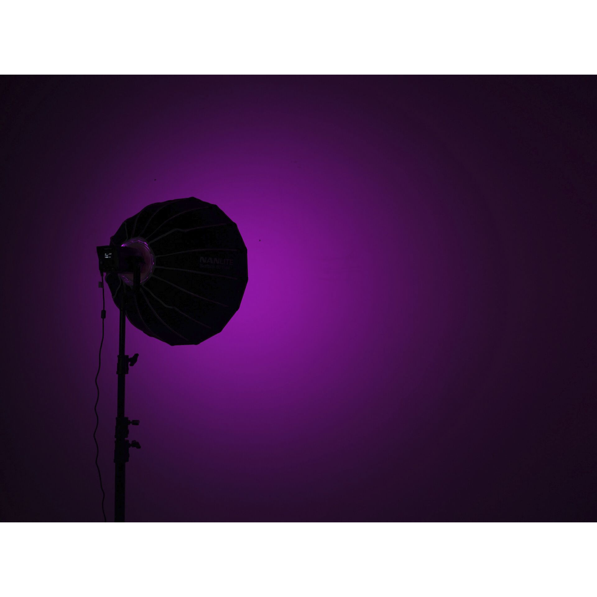 Studio lighting, Softbox, Purple light, Light stand, Photography backdrop not visible