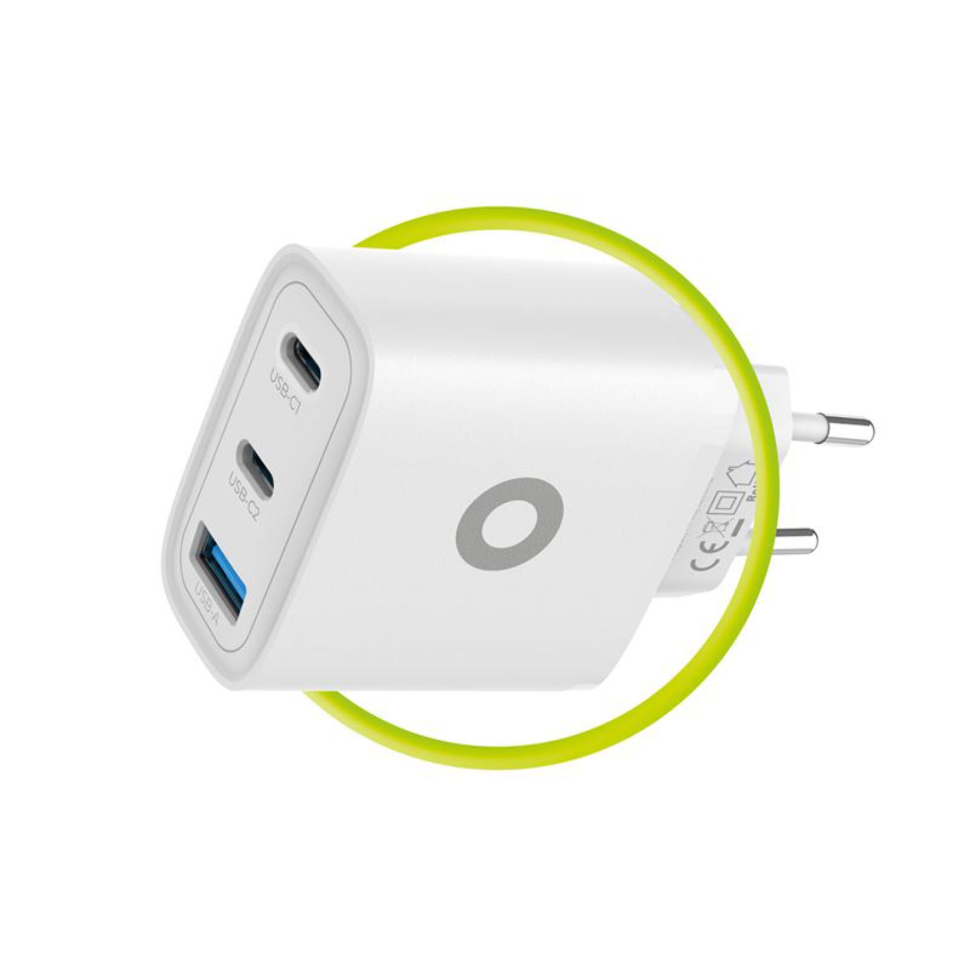 USB-Ladegerät, Mehrfachanschluss, Wandstecker, USB-C, grüner Ring
