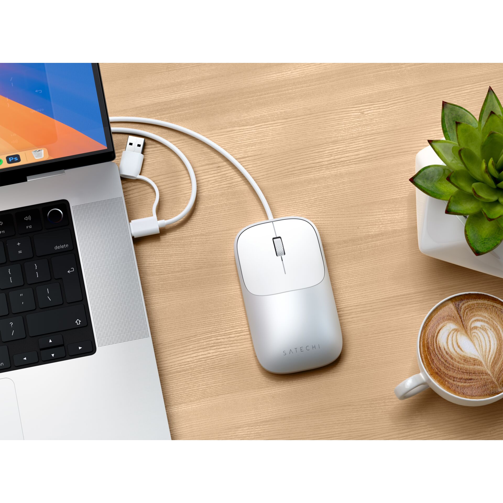 Laptop, Maus, USB-C, Weiß, Schreibtisch-Setup