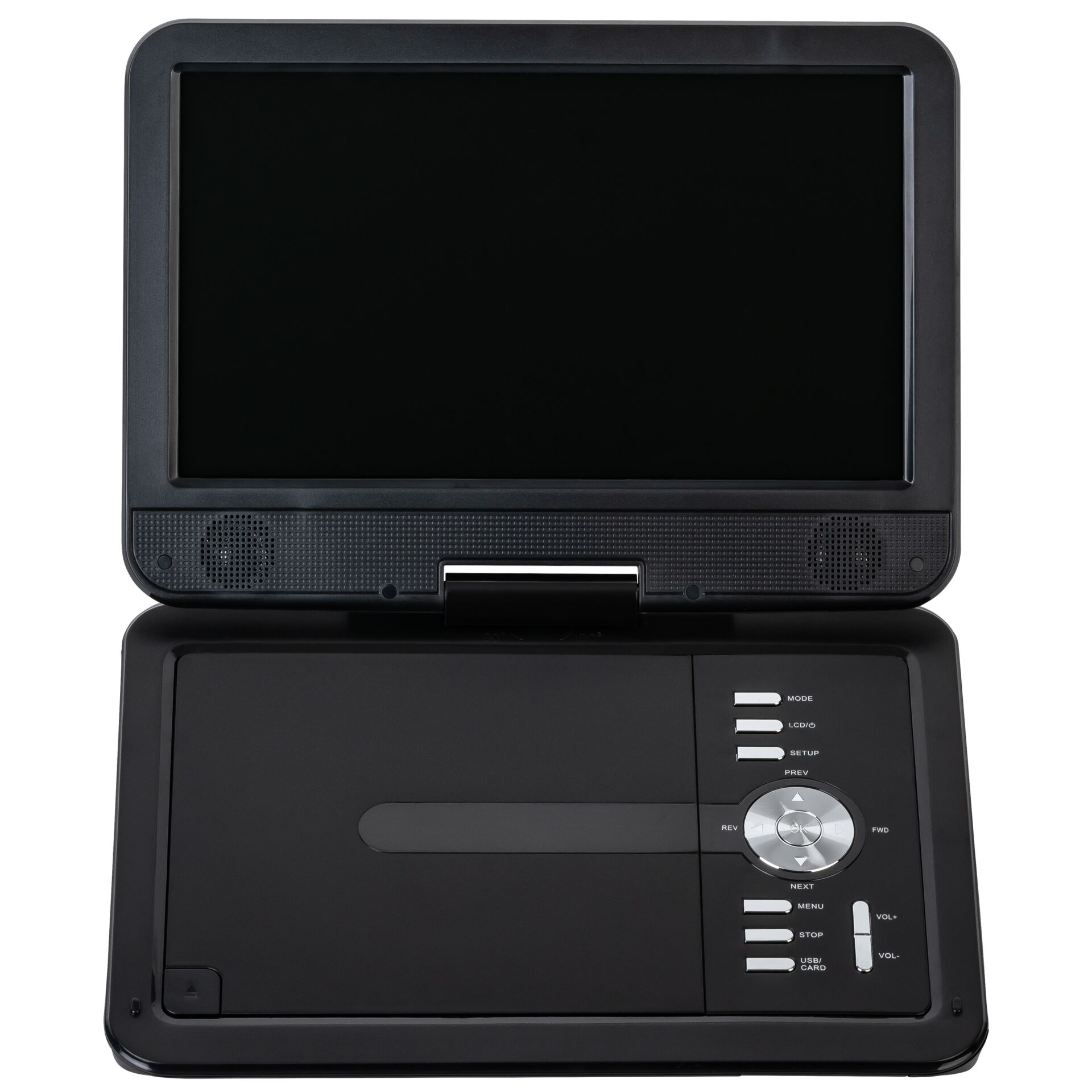 CD-Spieler, Elektronik, Laptop, PC, Festplatte, Tragbarer DVD-Player, Schwarz, Klappbildschirm, Integrierte Lautsprecher, USB-/SD-Kartensteckplatz