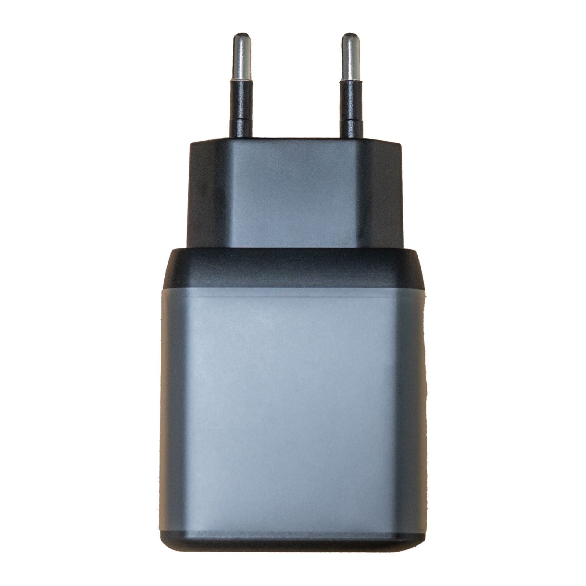 EU-Stecker, USB-C-Ladegerät, Wandadapter, graue Gehäuse, Zweipoliger Stecker