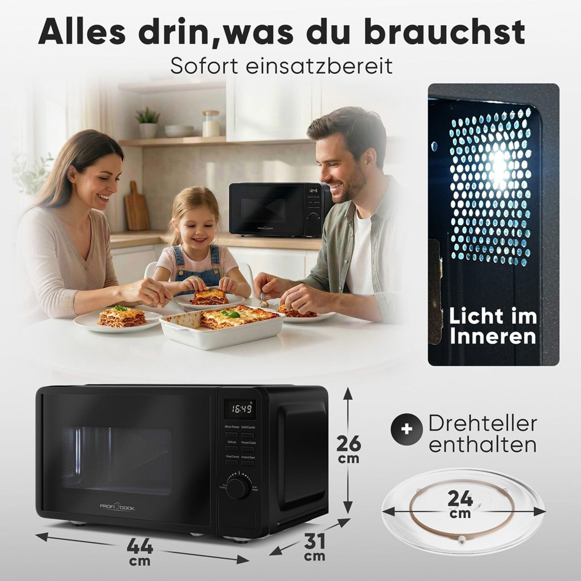 Mikrowelle, Backofen, Küchengerät, Schwarz, Drehspule enthalten