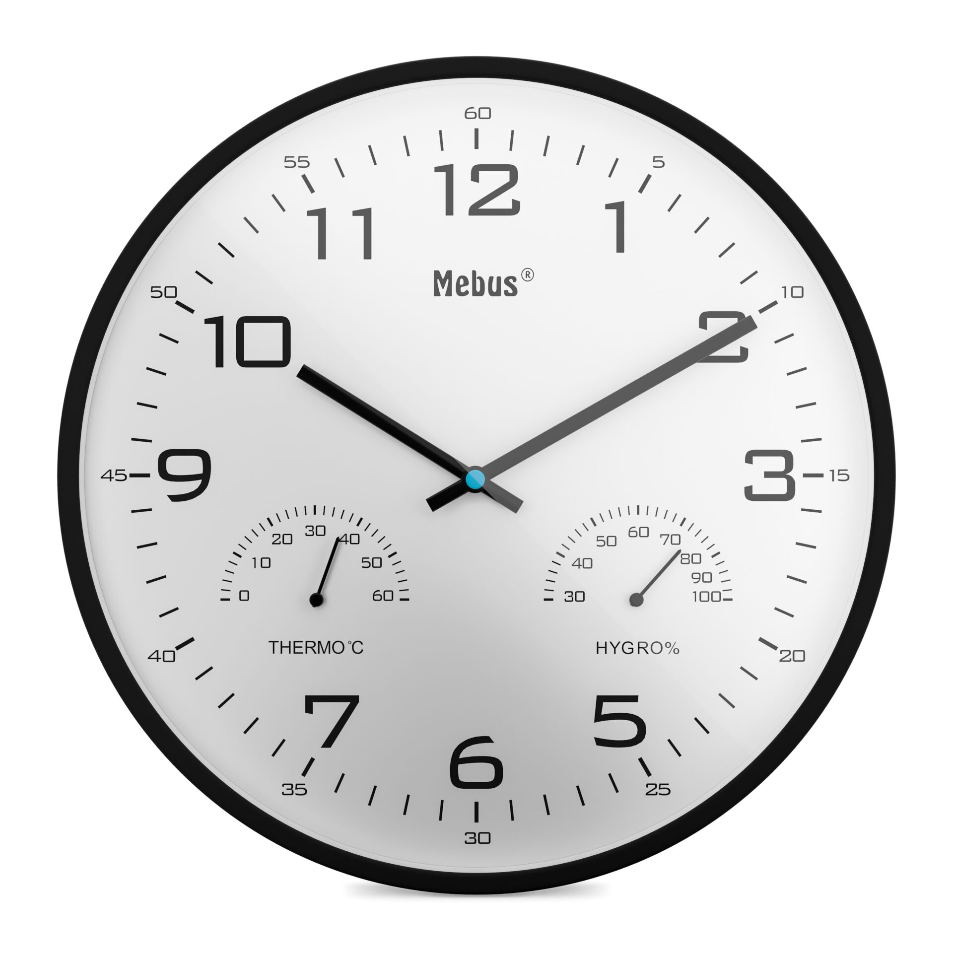 Wanduhr, Quarz, Schwarzrahmen, Analoguhr, Thermometer-Hygrometer