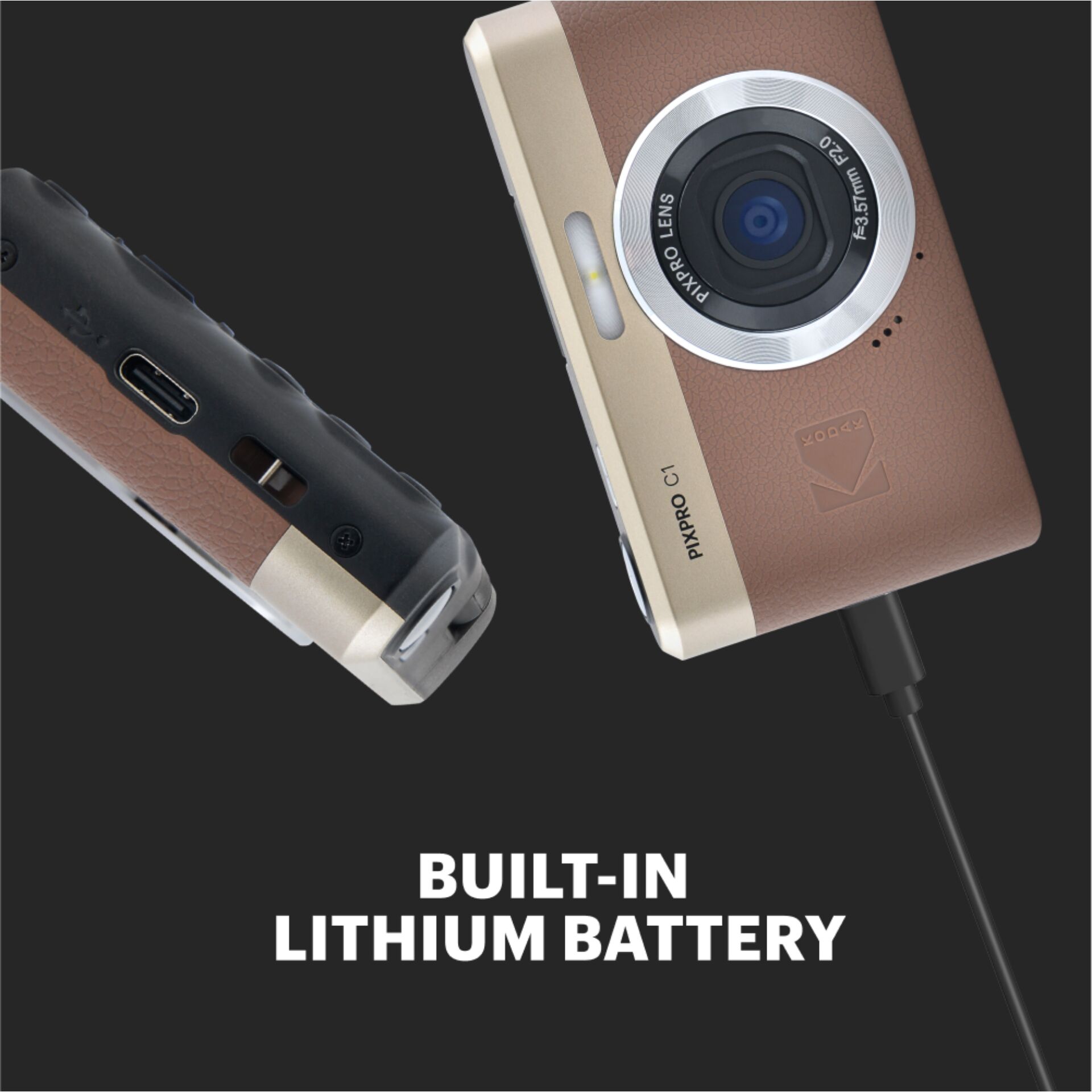 Kamera, Lithium-Batterie, Integrierte Batterie, Kabelanschluss, Kompaktes Design