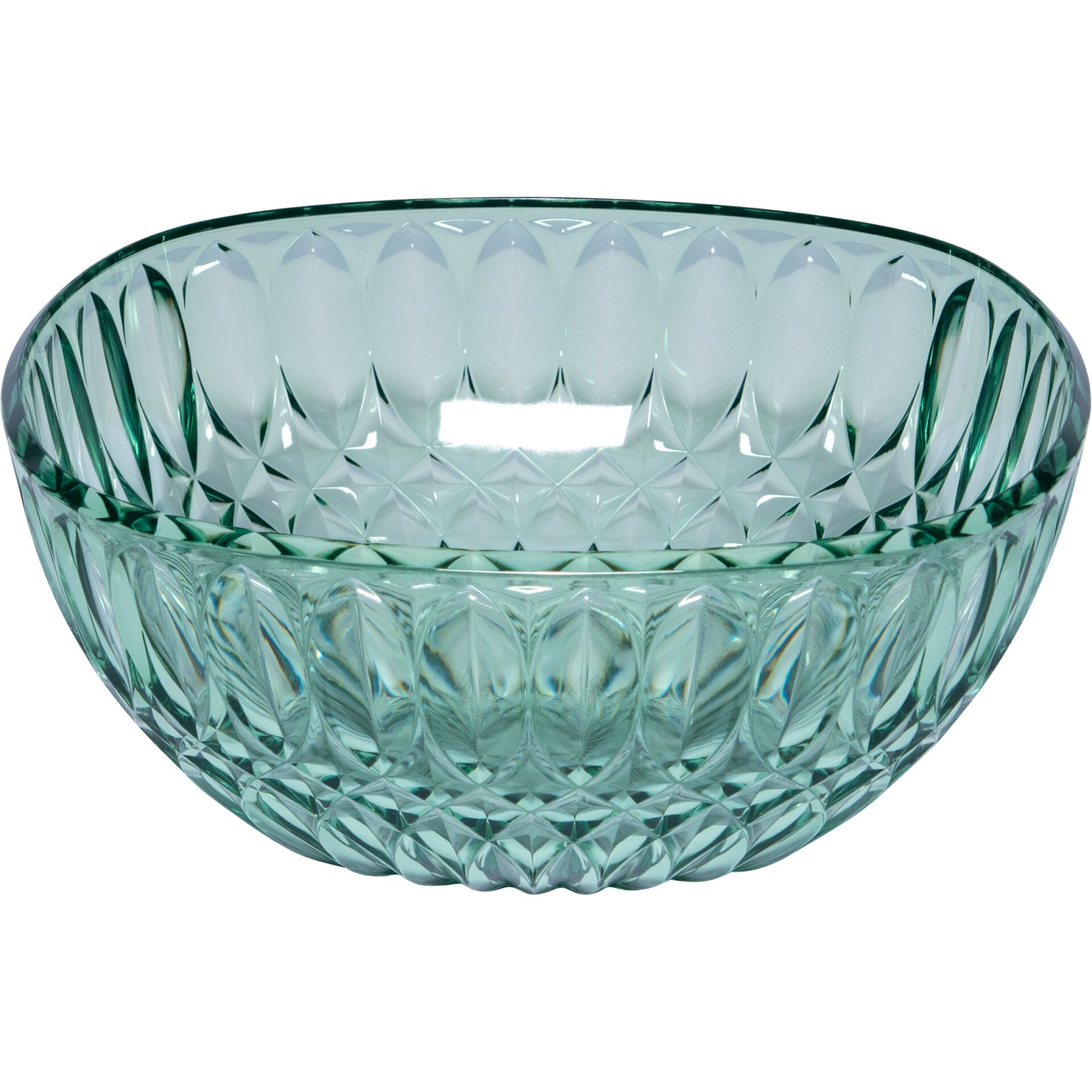 gläserner schüssel, glas bowl, facettenschliff, mintgrün, aquamarin