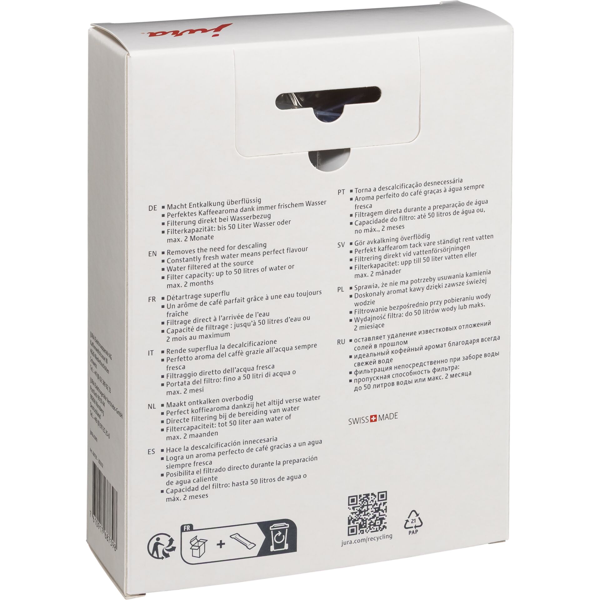 Kaffeemaschine-Entkalkung, Filterkapazität, 50 Liter, Wasserfilter, Schweizer Herstellung