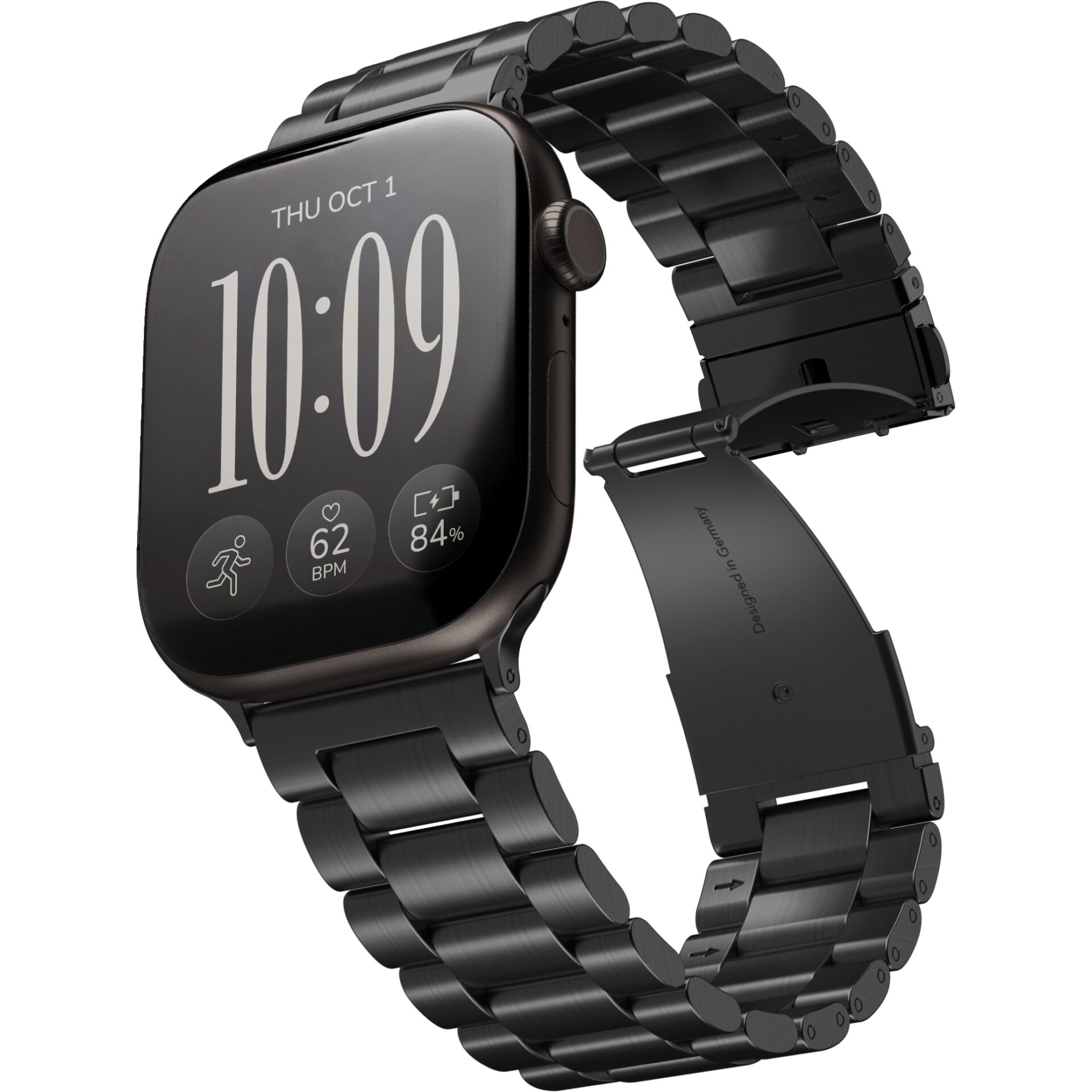 Smartwatch, schwarzes Gehäuse, Metallarmband, Touchscreen, Fitness-Tracker