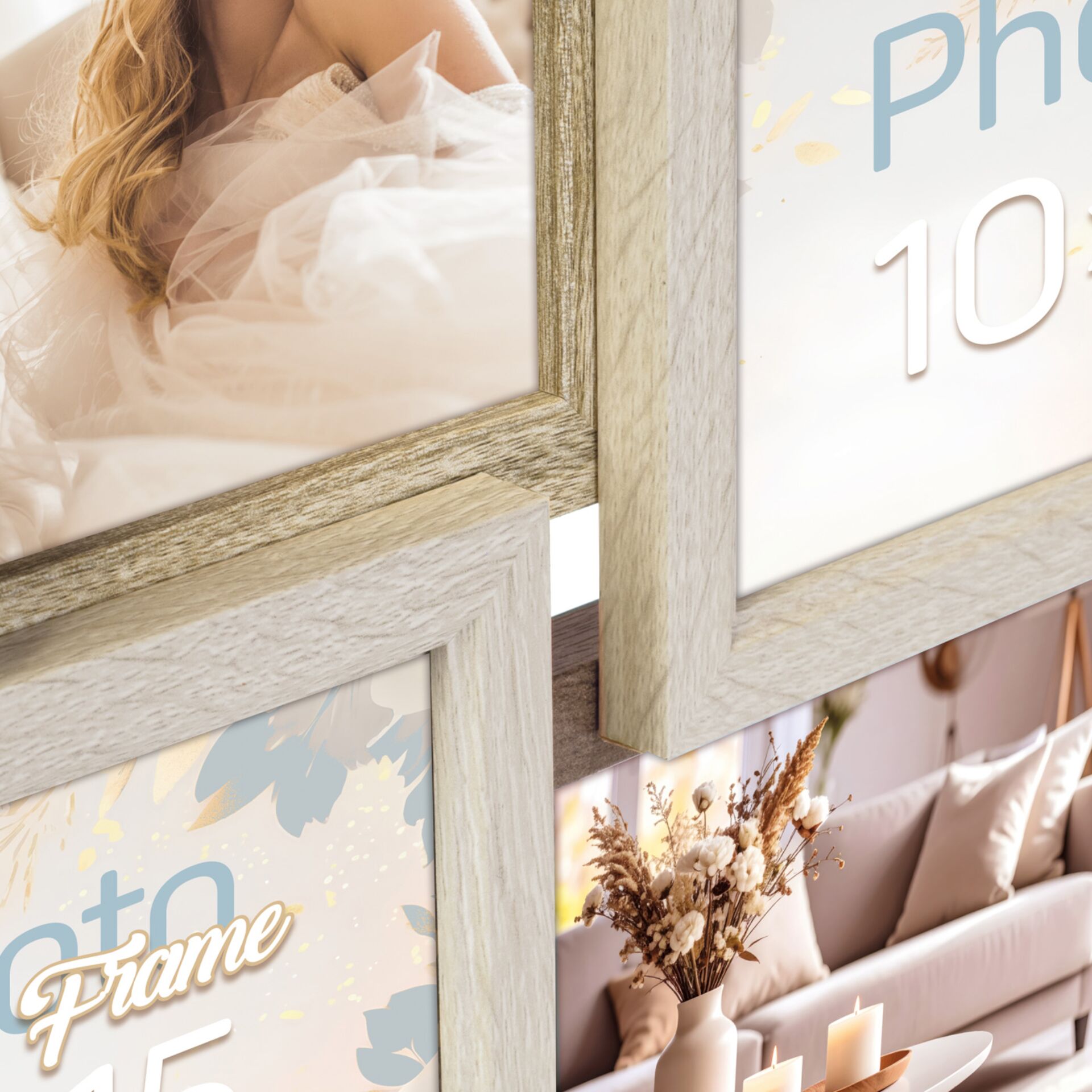 Canvasrahmen, Holzrahmen, Fotoanzeige, Dekoration, Blumenarrangement, Sofa, Vitrine, Deko-Frame, Deko-Panel, Blumenstrauß