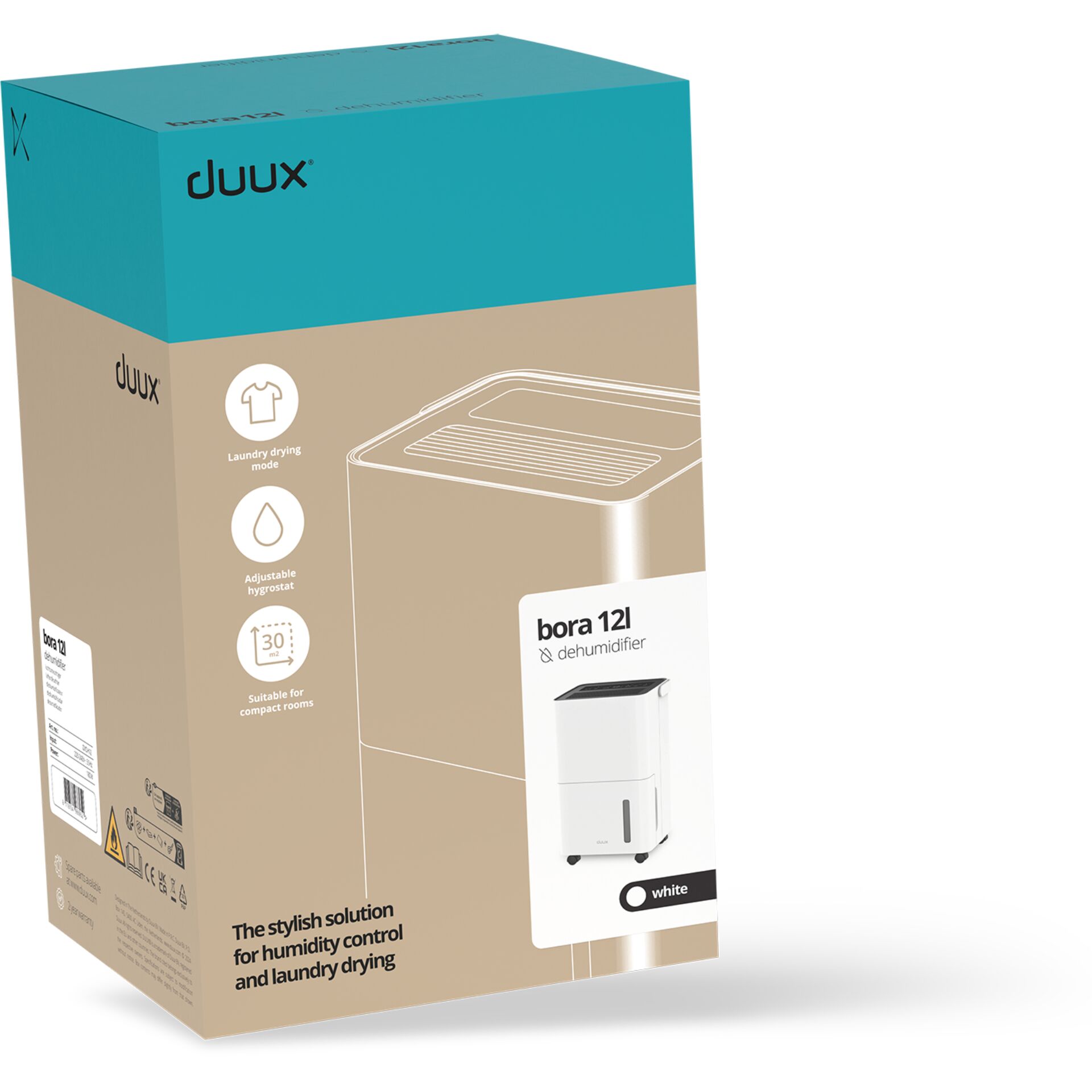 Dehumidifier, Bora 12l, Laundry drying, Humidistat, Kompakter Raum