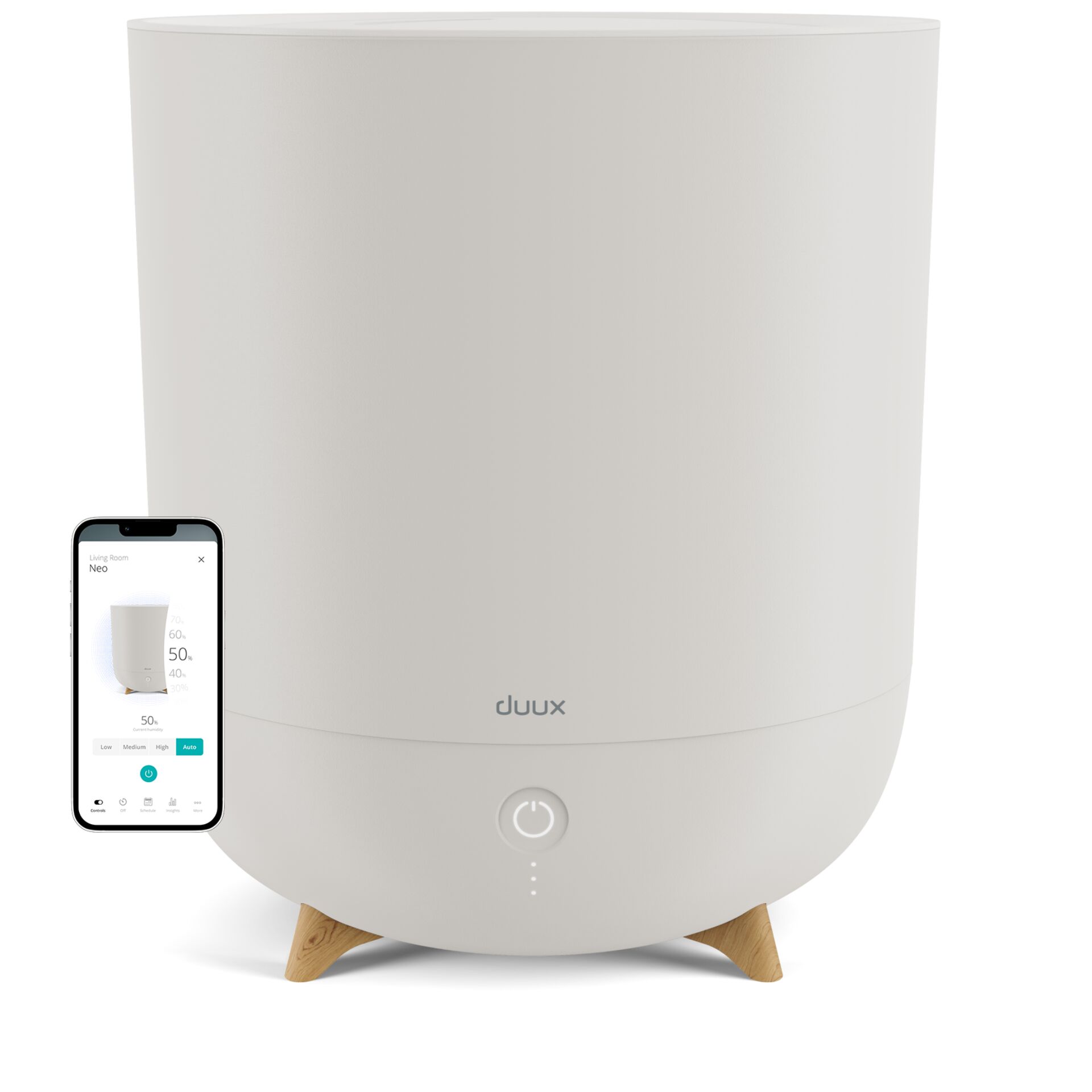 Luftbefeuchter, Weiß, Smart-Luftbefeuchter, Holzfuß, Großer Behälter
