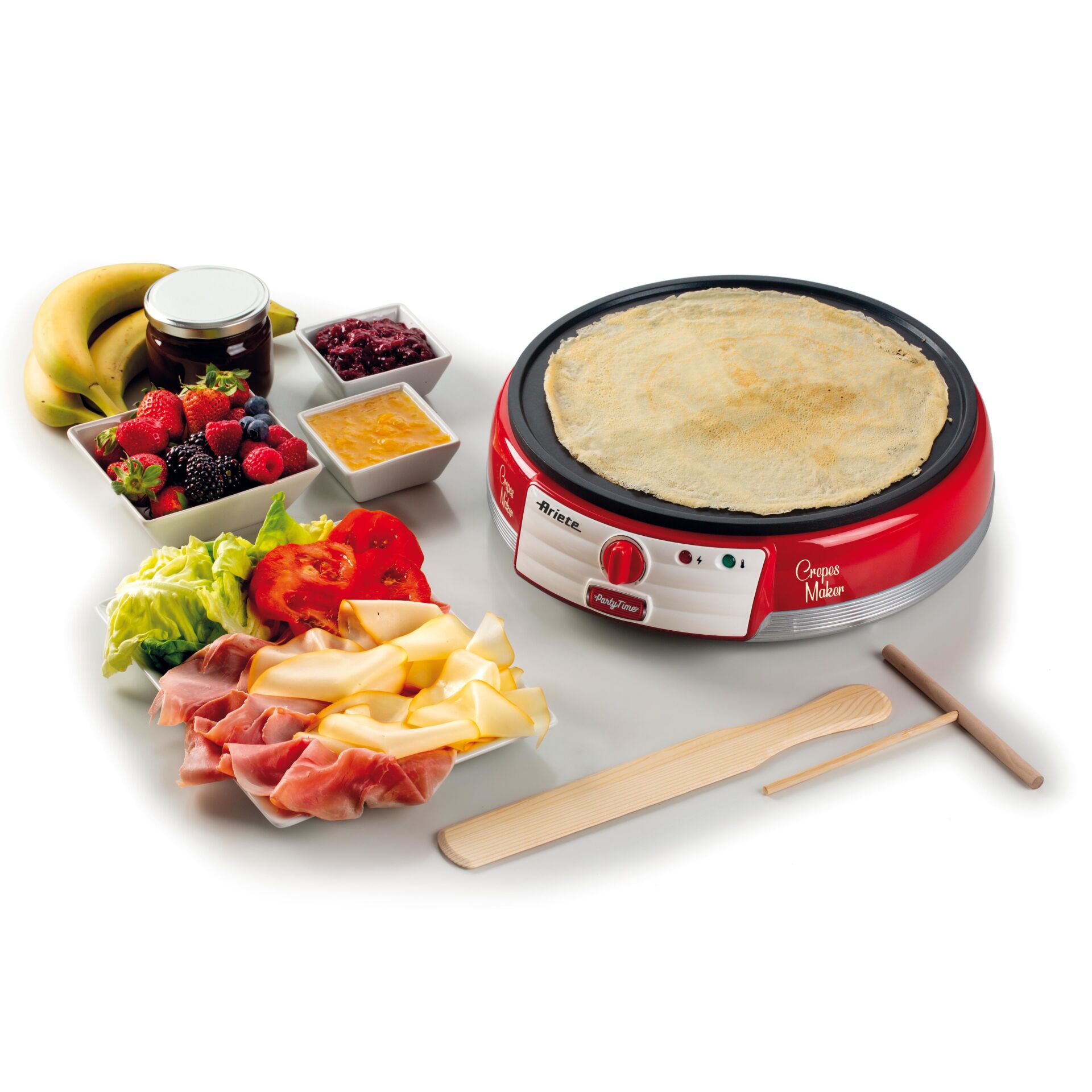 crepe maker, elektrischePfanne, antihaftbeschichtung, rotesGerät, StäbchenInbegriffen