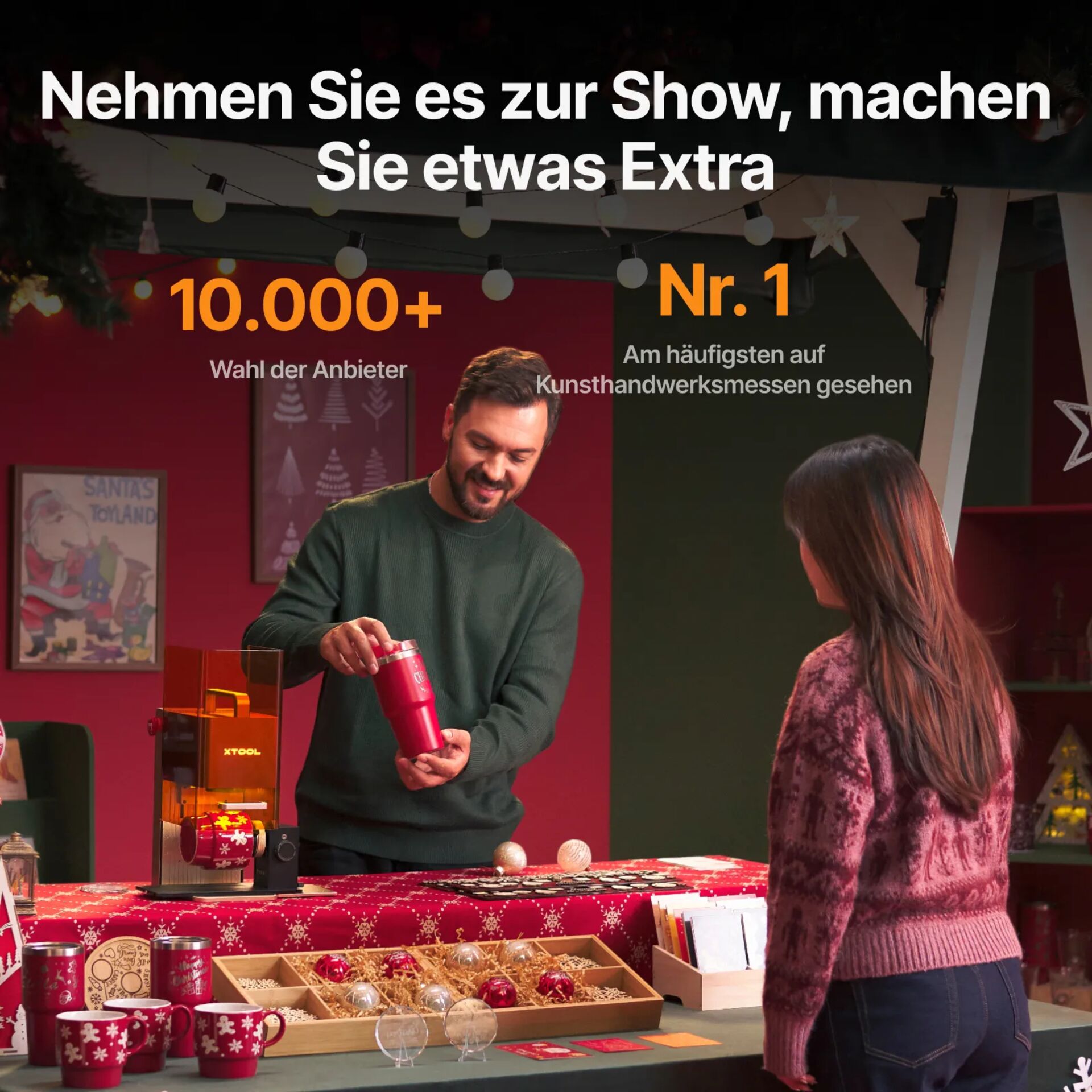 Kaffeemaschine, Kaffeebecher, Küchenzubehör, Weihnachtsdeko, Verkaufstand