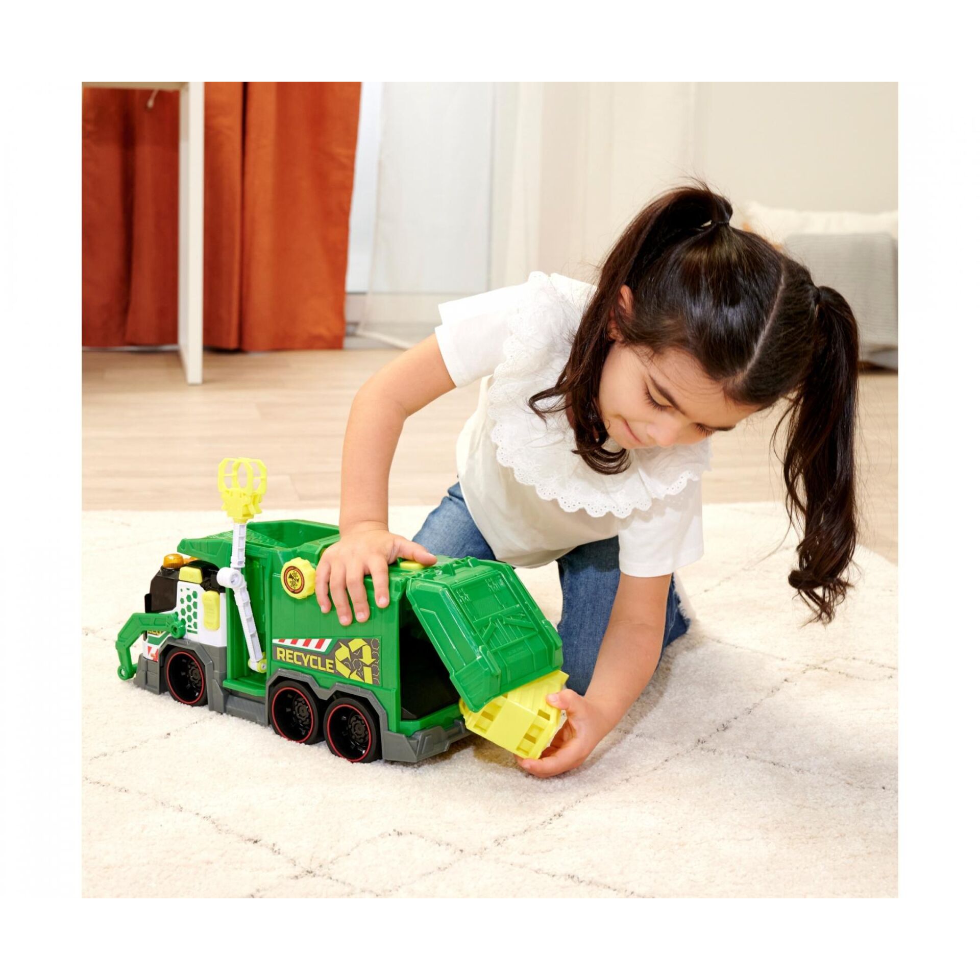 Spielzeugtruck, Konstruktionsset, recyclingtruck, grüner LKW, Spielzeugauto