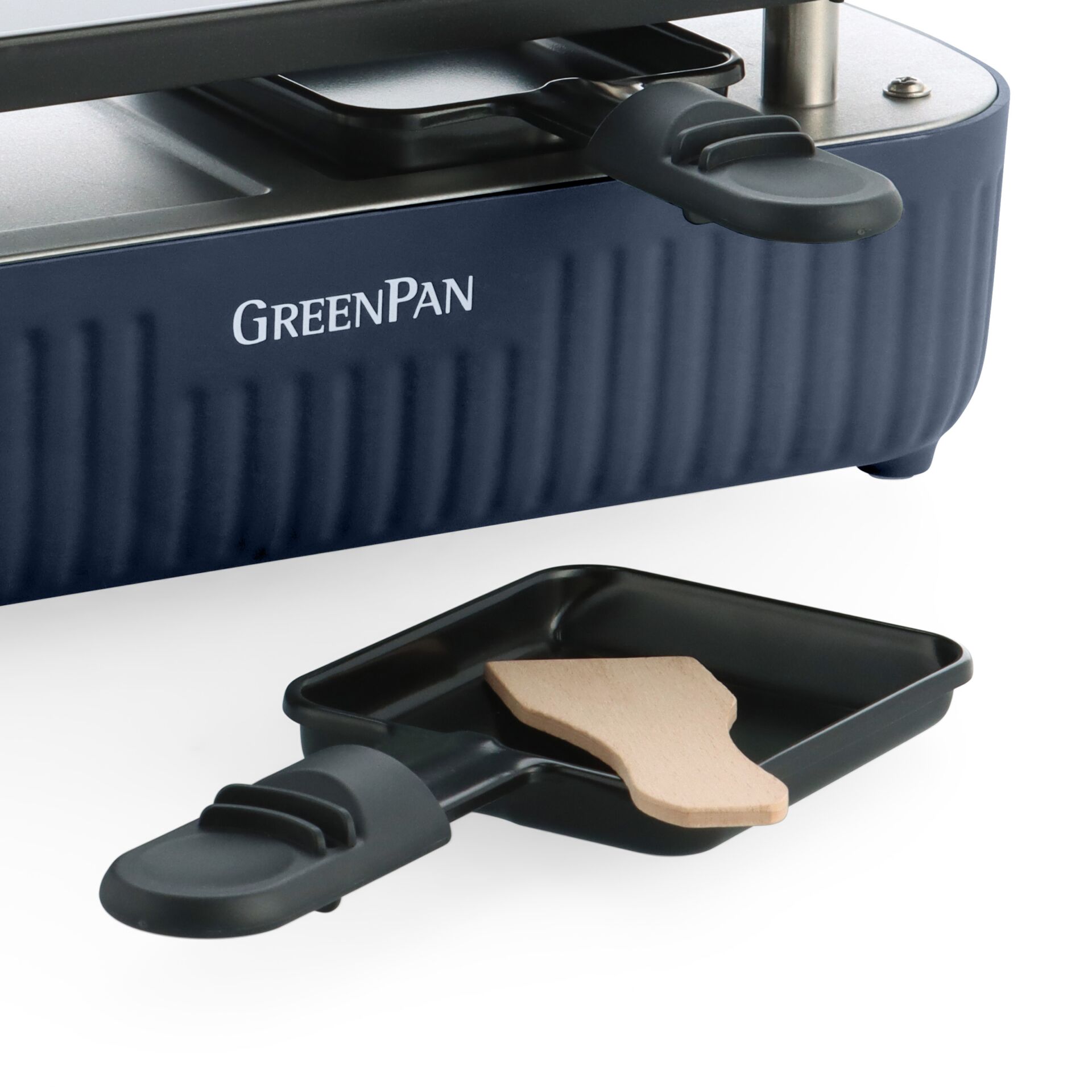 Raclette-Grill, Tischgrill, Pfännchen, Dunkelblau, Gerippte Oberfläche