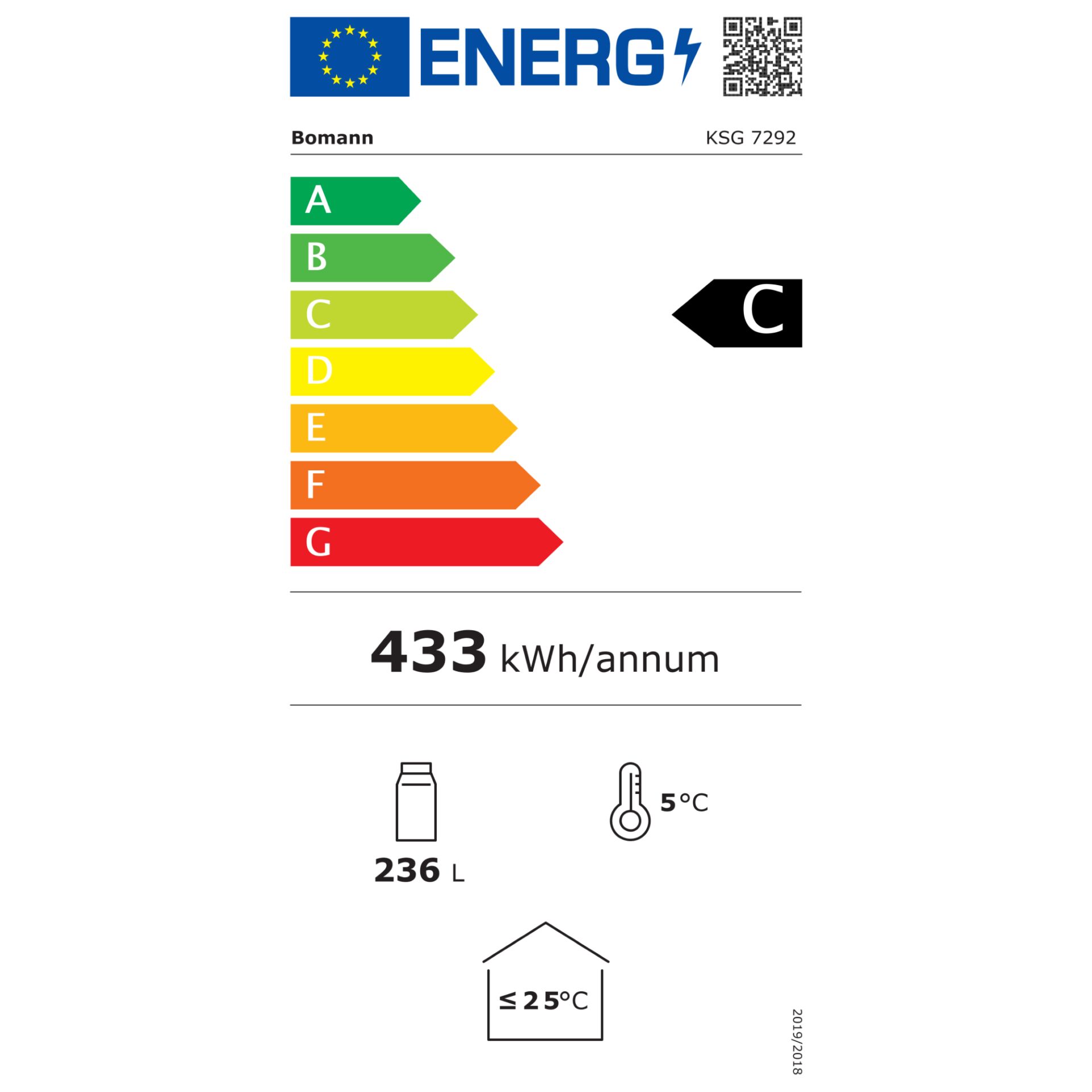 Bomann KSG 7292    weiß  Glastürkühlschrank 143cm – Energieeffizienzklasse C