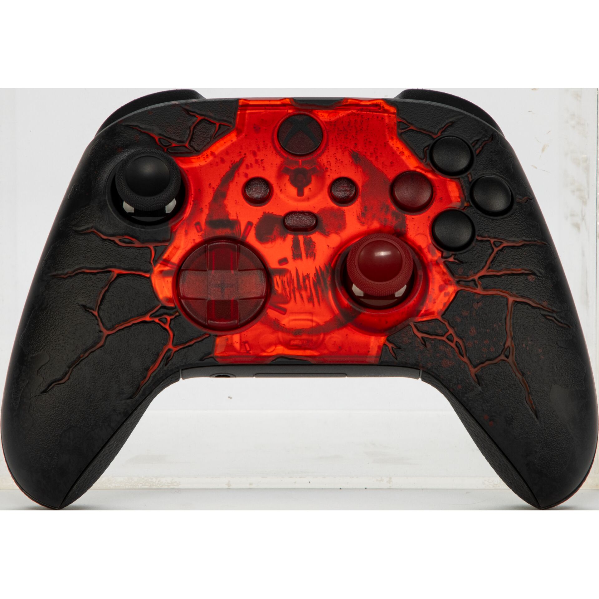 Controller, Gamepad, Rot, Risse?, Design: cracked lava, Spielcontroller, Schwarz-rot, Transparente Front, Rissmuster, Analogsticks