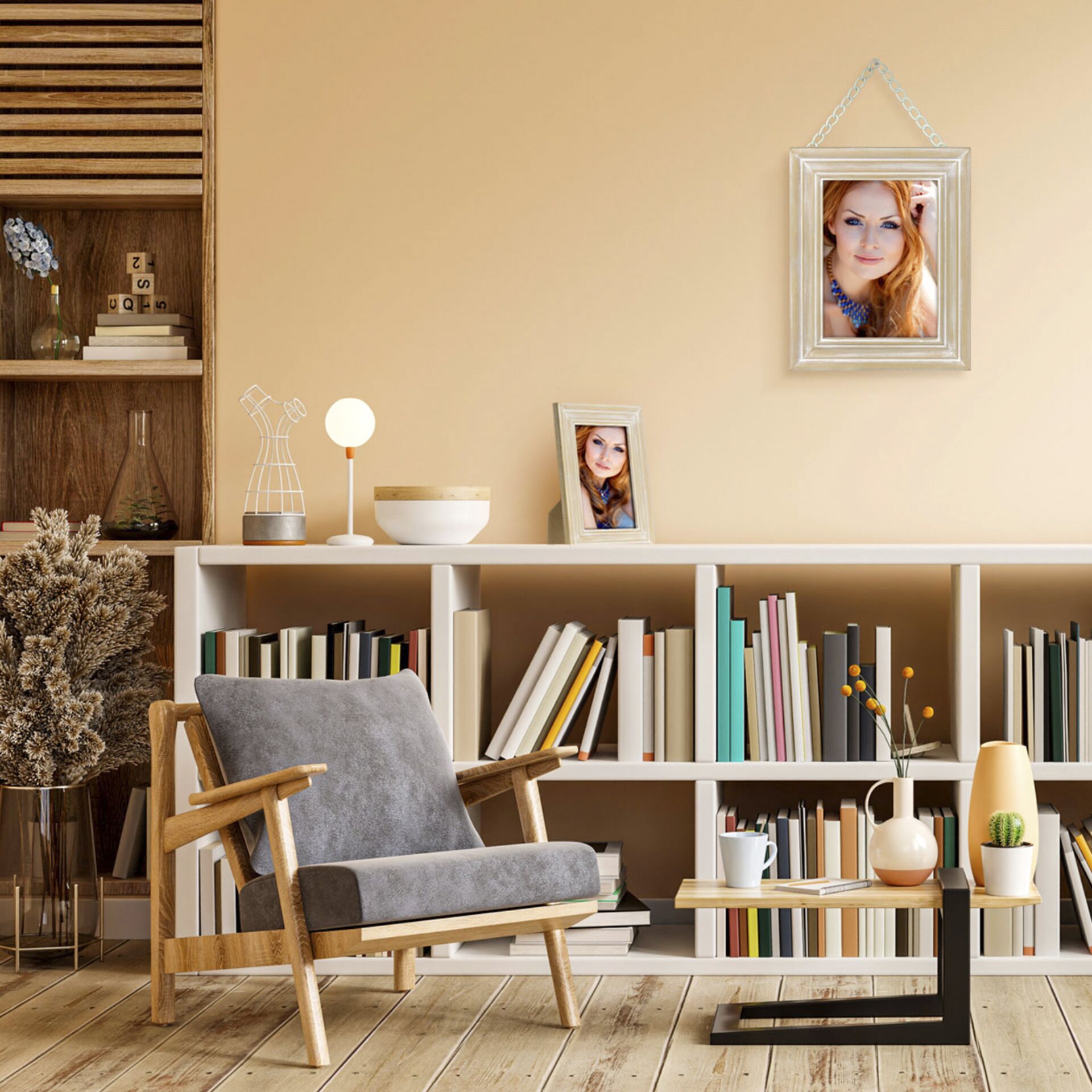 Moebel, Bücherschrank, Stuhl