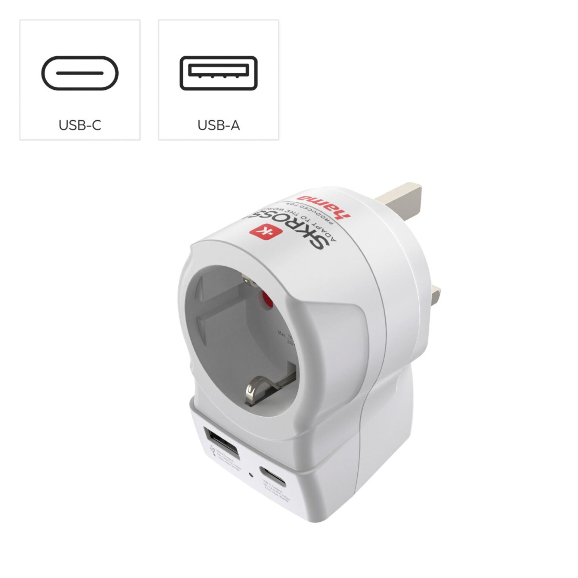 Steckdosenadapter, USB-C, USB-A, Netzadapter, Schwarz/Weiß